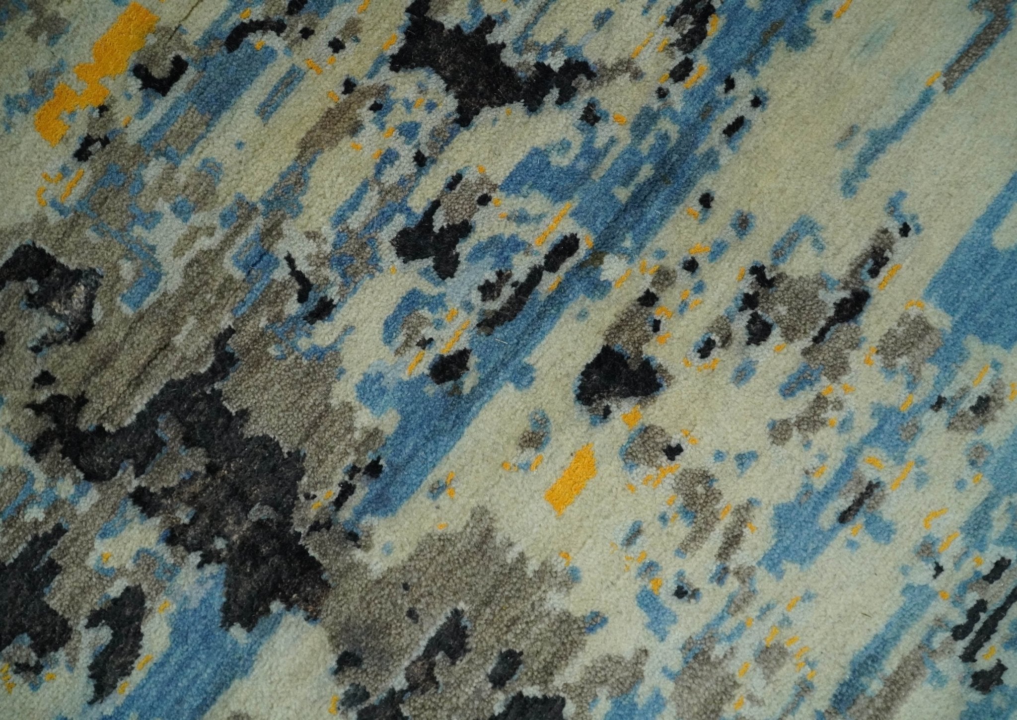 10x14 Fine Hand Knotted Blue and Black Modern Abstract Style Wool and Silk Area Rug