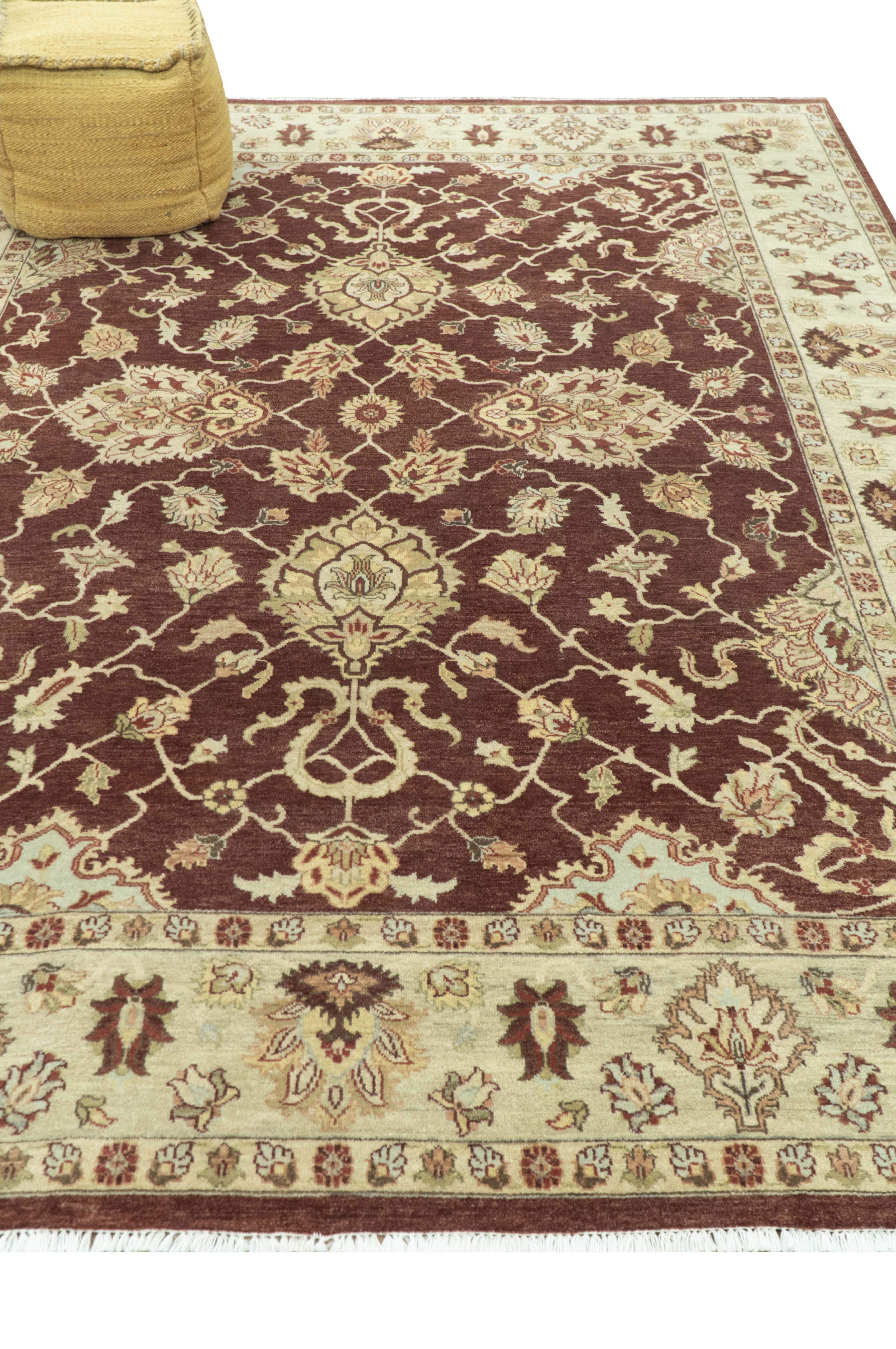 8X10 Fine Hand Knotted Rust And Gold Traditional Design Wool Rug