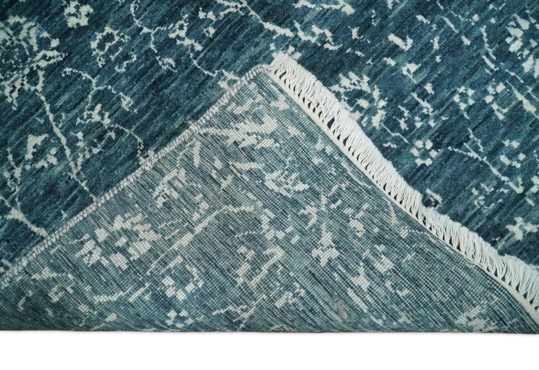 2.6x10 Fine Hand Knotted White and Blue Traditional Persian Style Antique Wool Rug