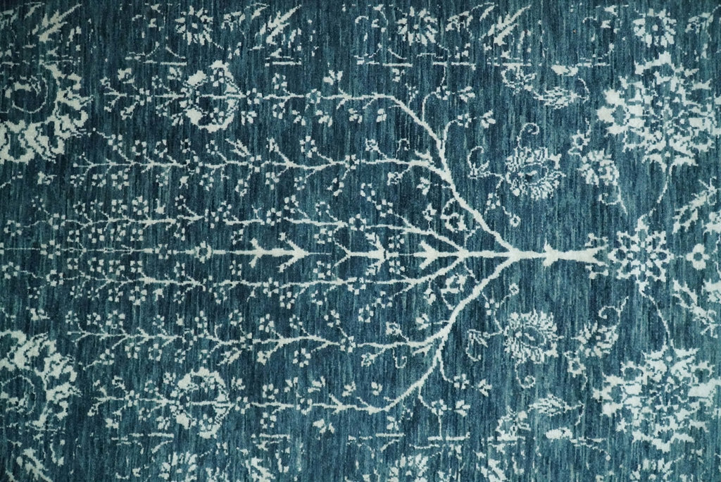 2.6x10 Fine Hand Knotted White and Blue Traditional Persian Style Antique Wool Rug