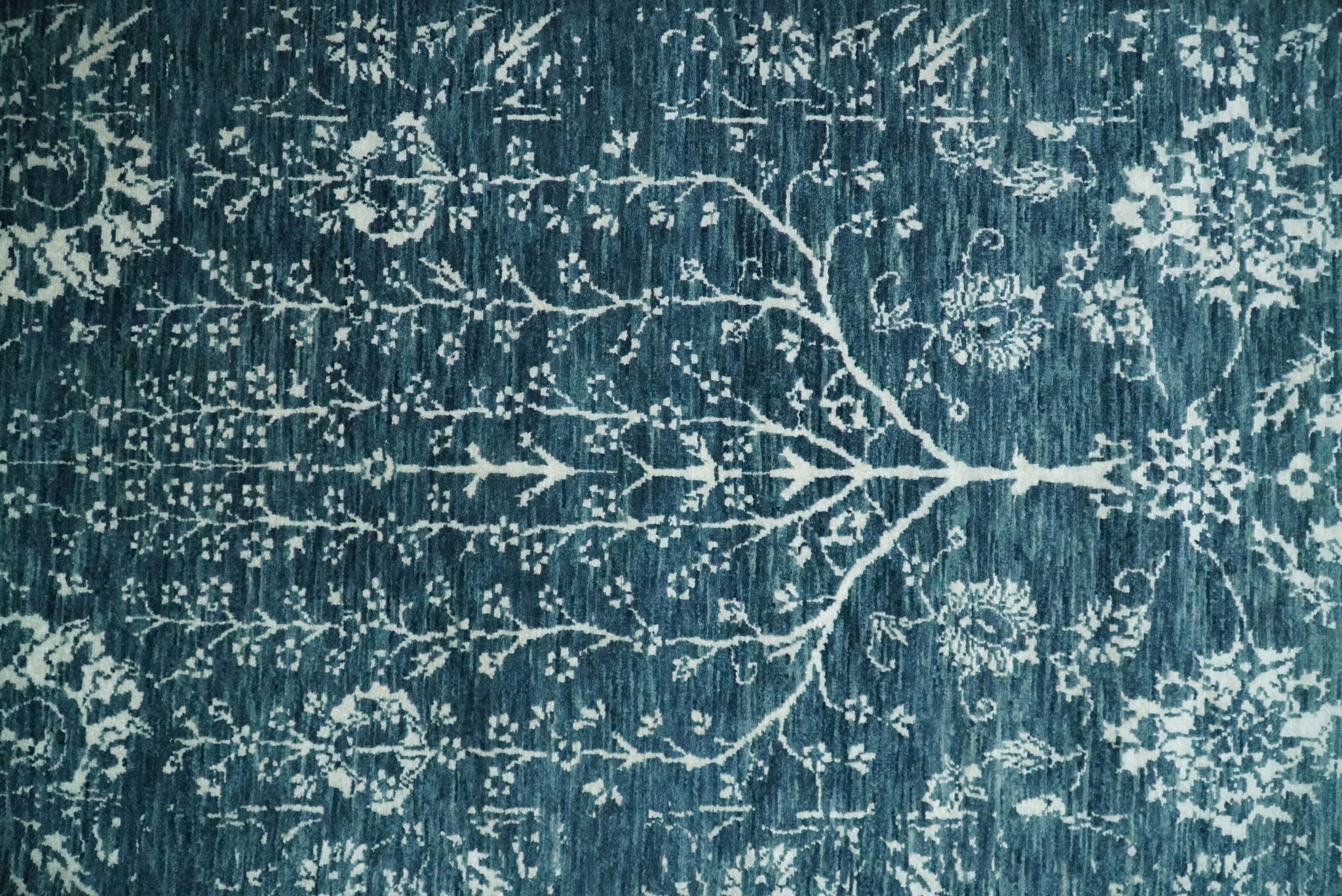 2.6x10 Fine Hand Knotted White and Blue Traditional Persian Style Antique Wool Rug