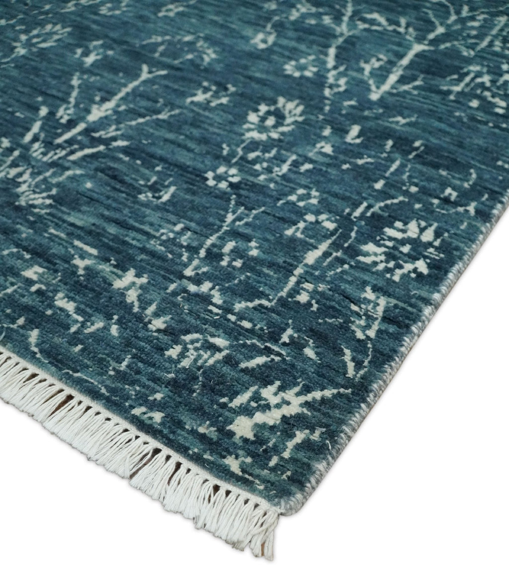2.6x10 Fine Hand Knotted White and Blue Traditional Persian Style Antique Wool Rug