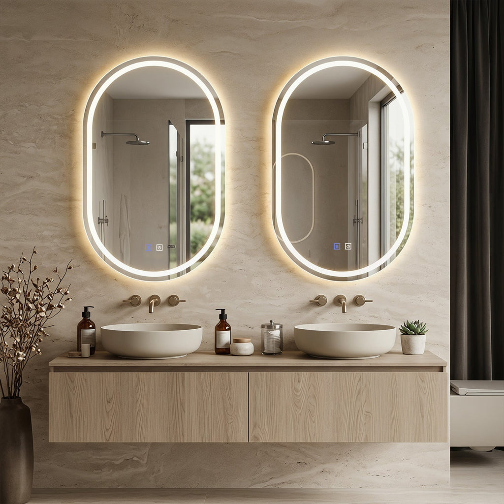 Oval LED Bathroom Mirror 32x20" with Dimming & Defogger