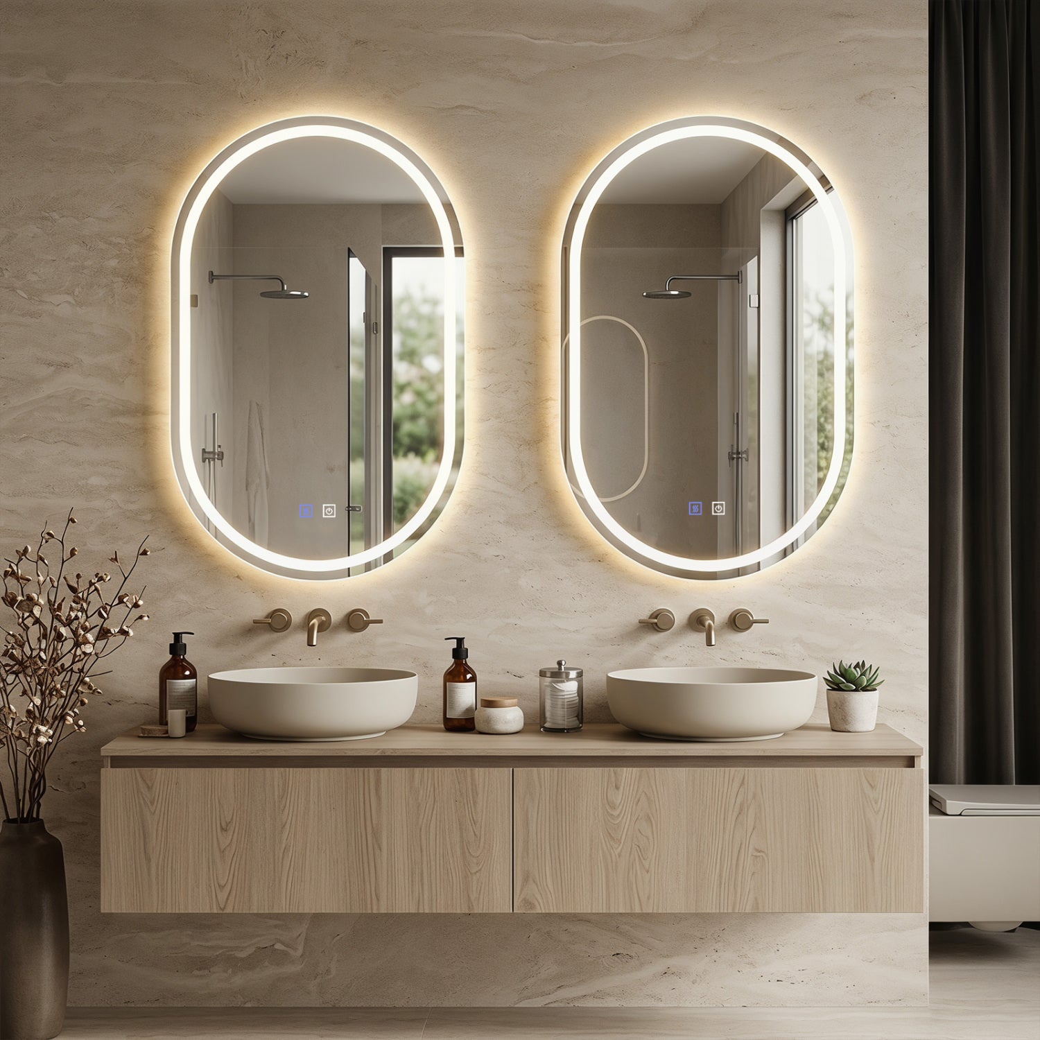 Oval LED Bathroom Mirror 32x20" with Dimming & Defogger