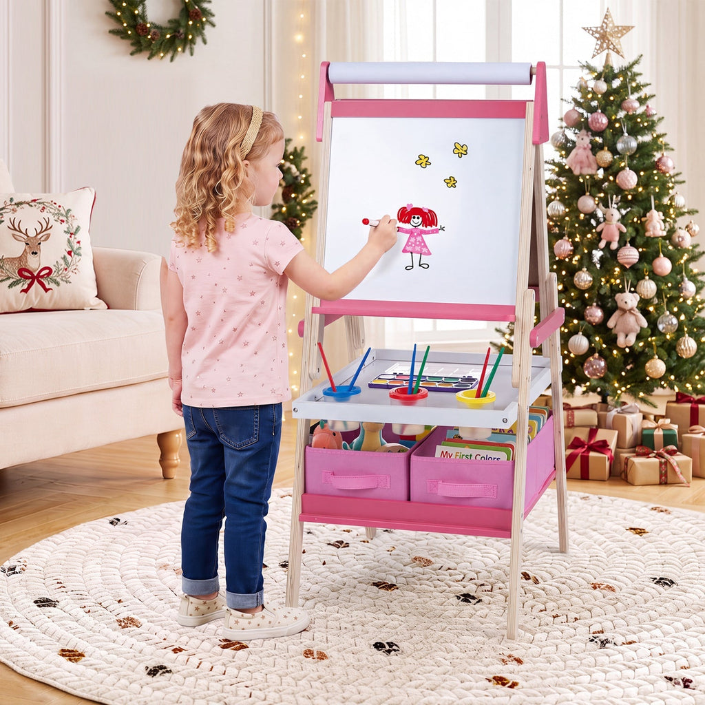 3-in-1 Kids Art Easel with Magnetic Whiteboard & Chalkboard