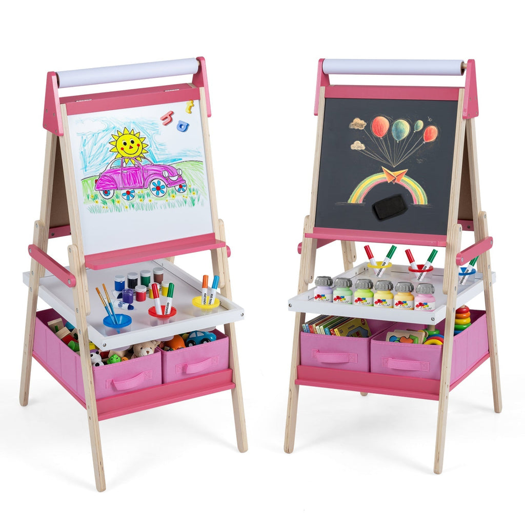 3-in-1 Kids Art Easel with Magnetic Whiteboard & Chalkboard