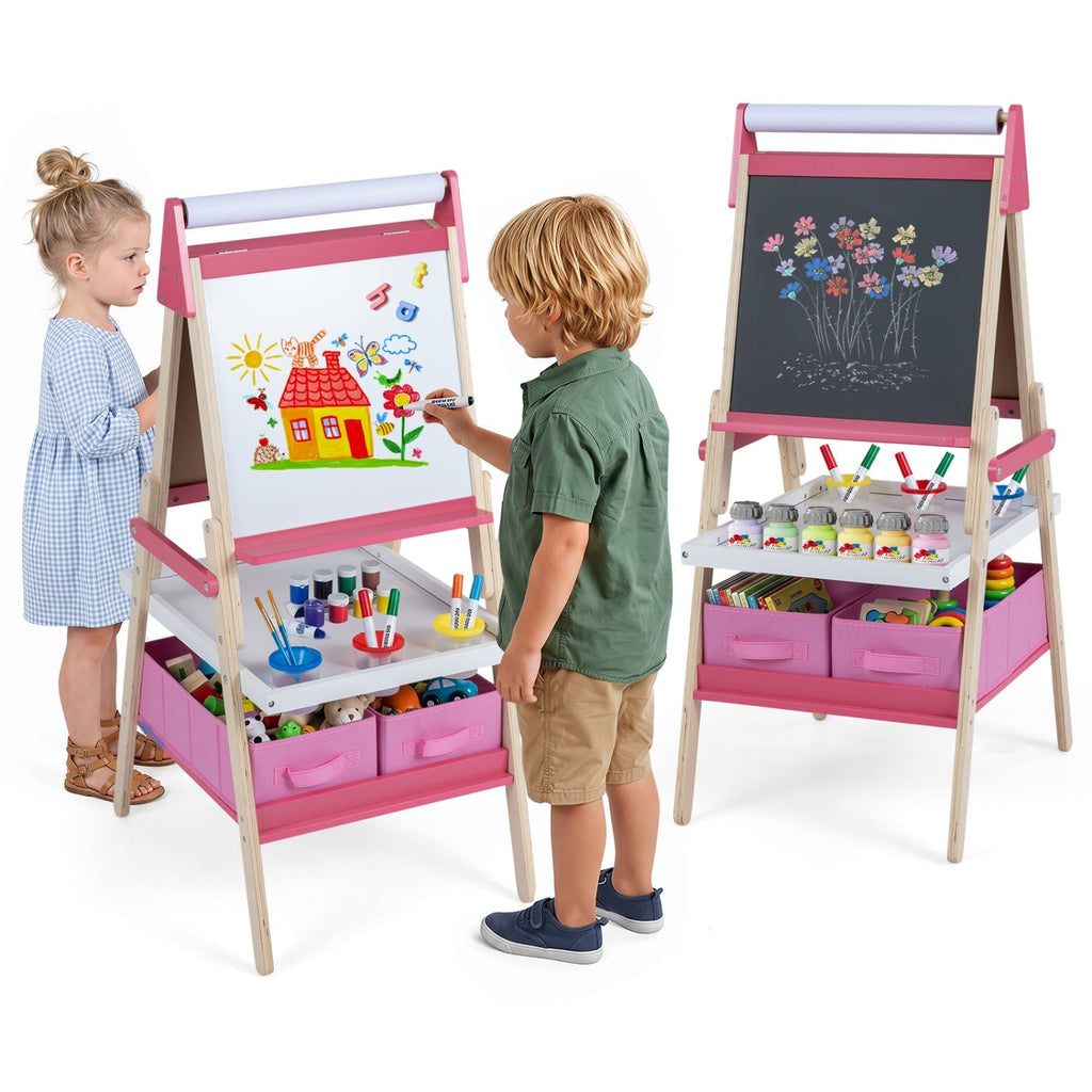 3-in-1 Kids Art Easel with Magnetic Whiteboard & Chalkboard