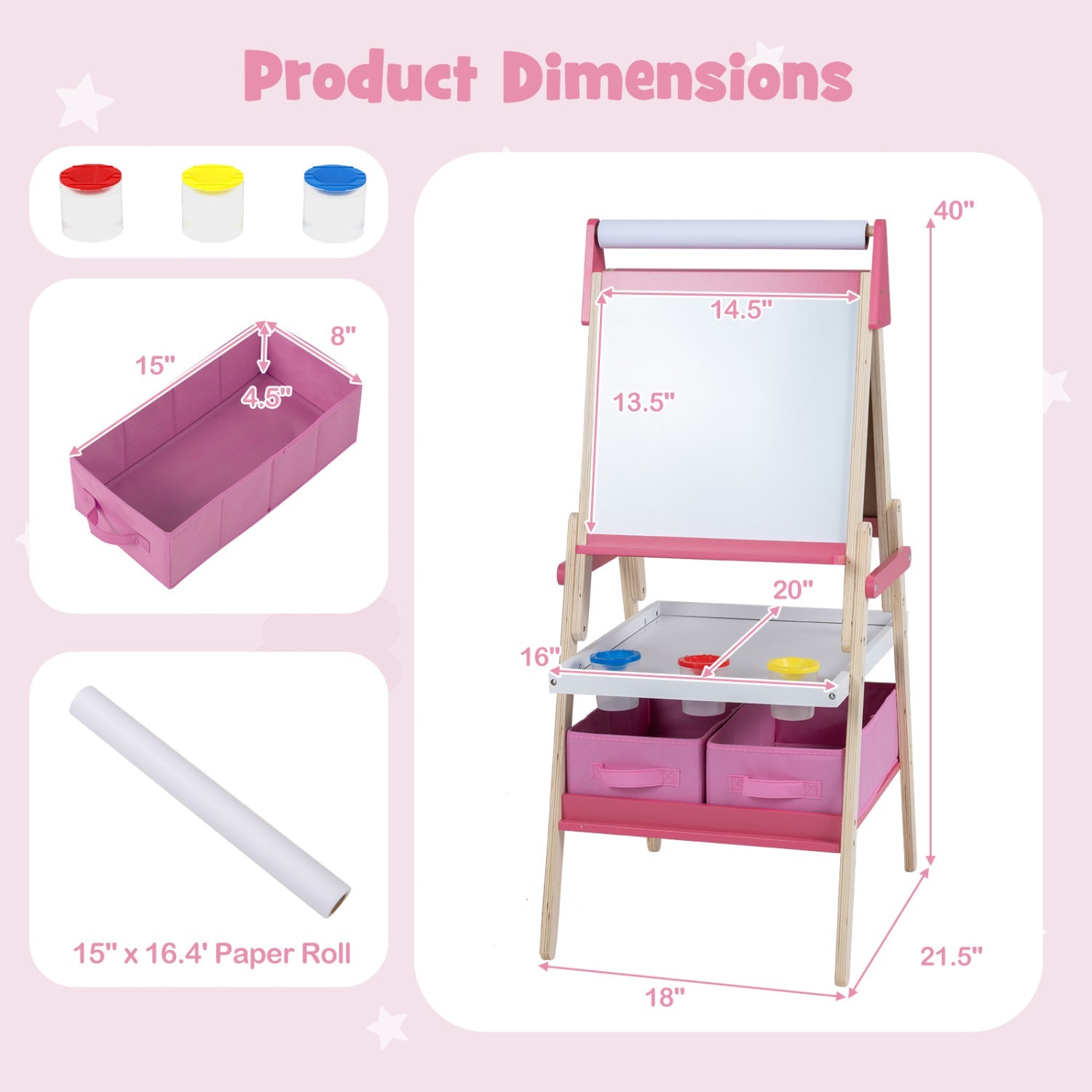 3-in-1 Kids Art Easel with Magnetic Whiteboard & Chalkboard