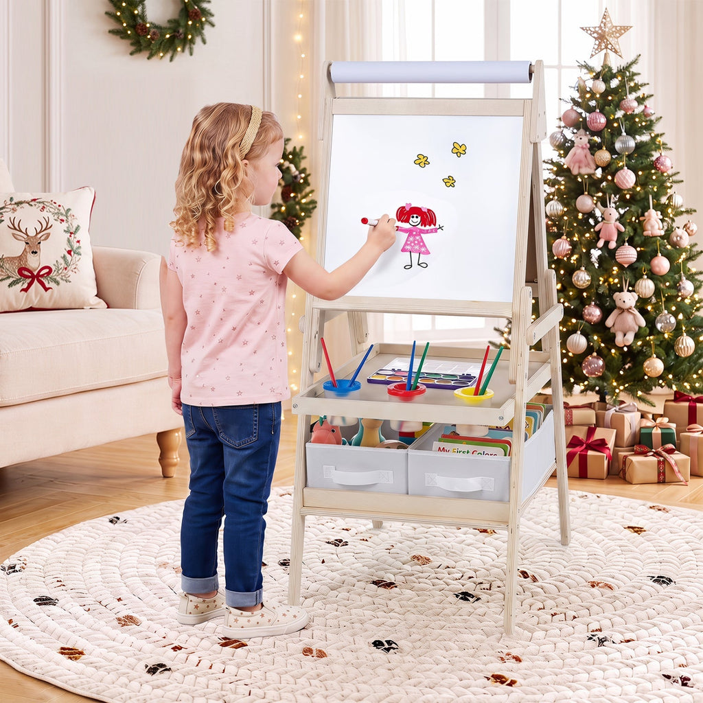 3-in-1 Kids Art Easel with Magnetic Whiteboard & Chalkboard