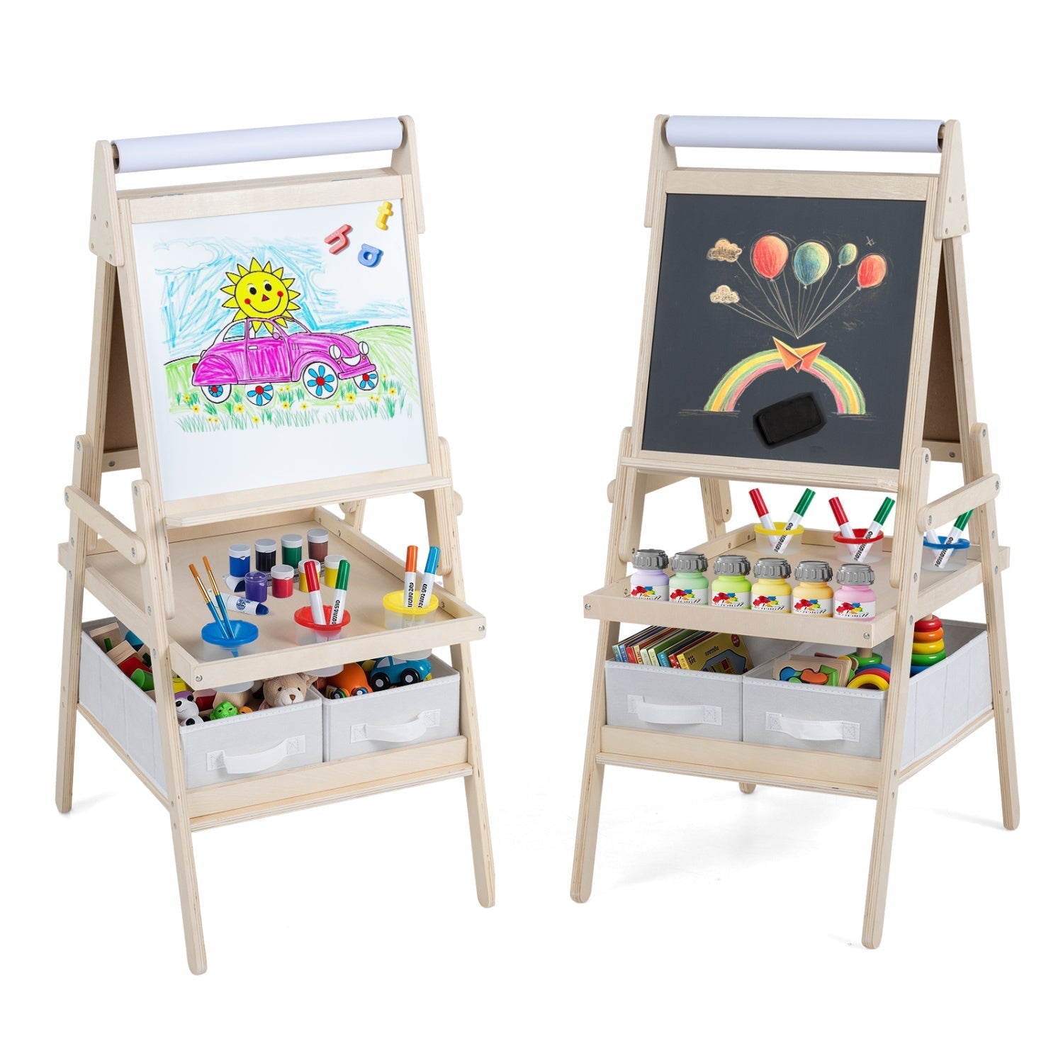 3-in-1 Kids Art Easel with Magnetic Whiteboard & Chalkboard
