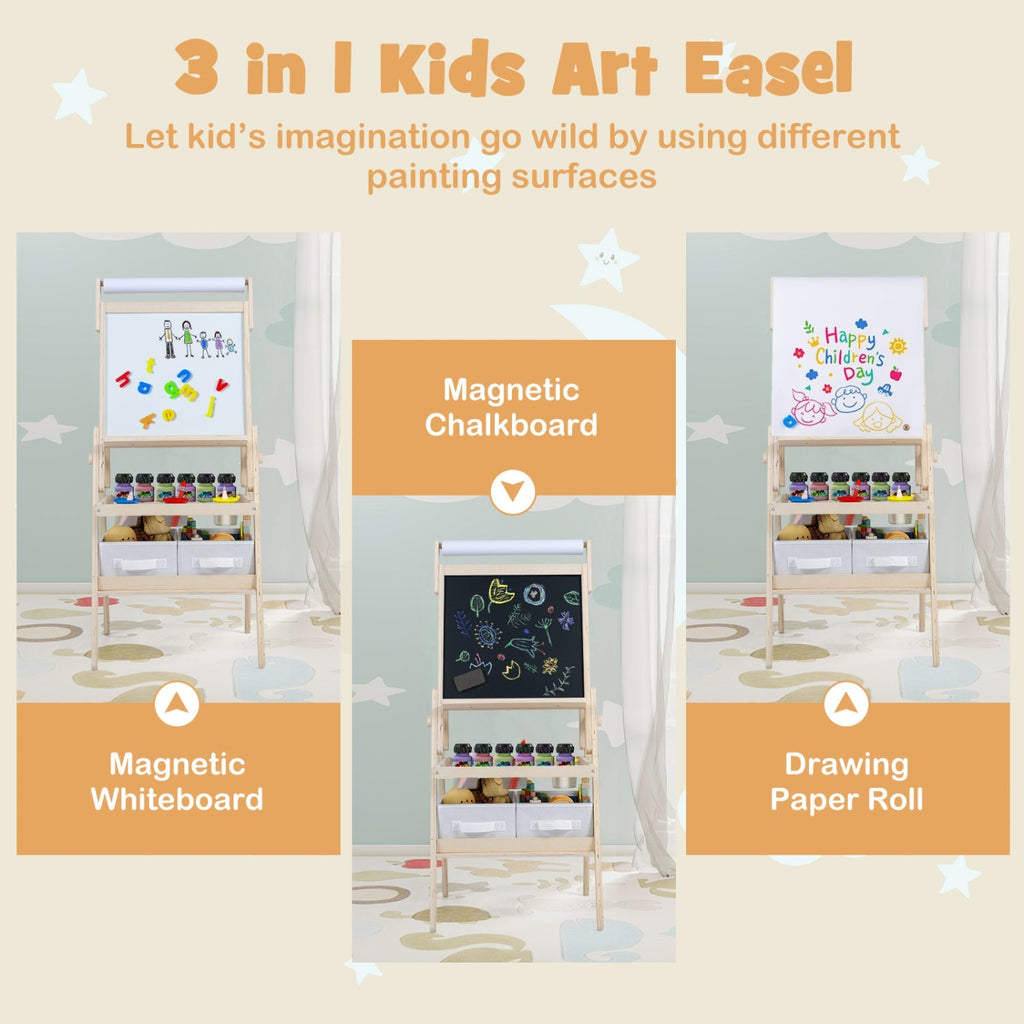 3-in-1 Kids Art Easel with Magnetic Whiteboard & Chalkboard