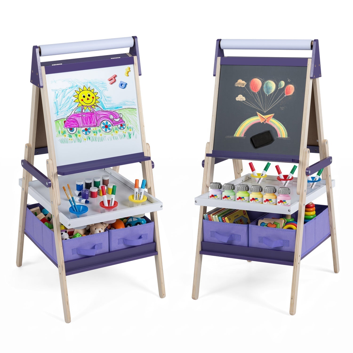 3-in-1 Kids Art Easel with Magnetic Whiteboard & Chalkboard