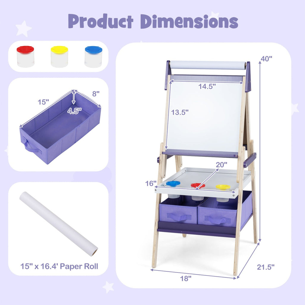 3-in-1 Kids Art Easel with Magnetic Whiteboard & Chalkboard