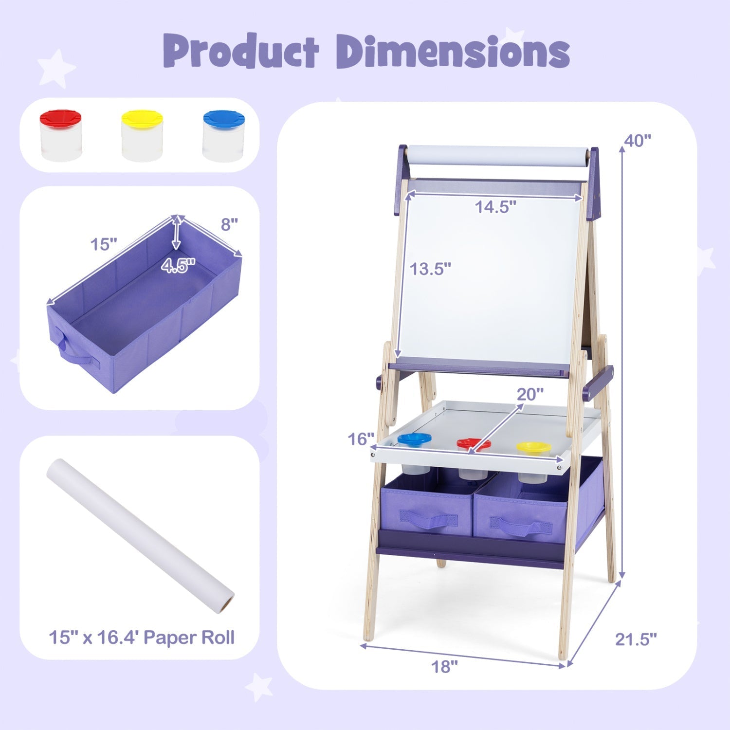 3-in-1 Kids Art Easel with Magnetic Whiteboard & Chalkboard
