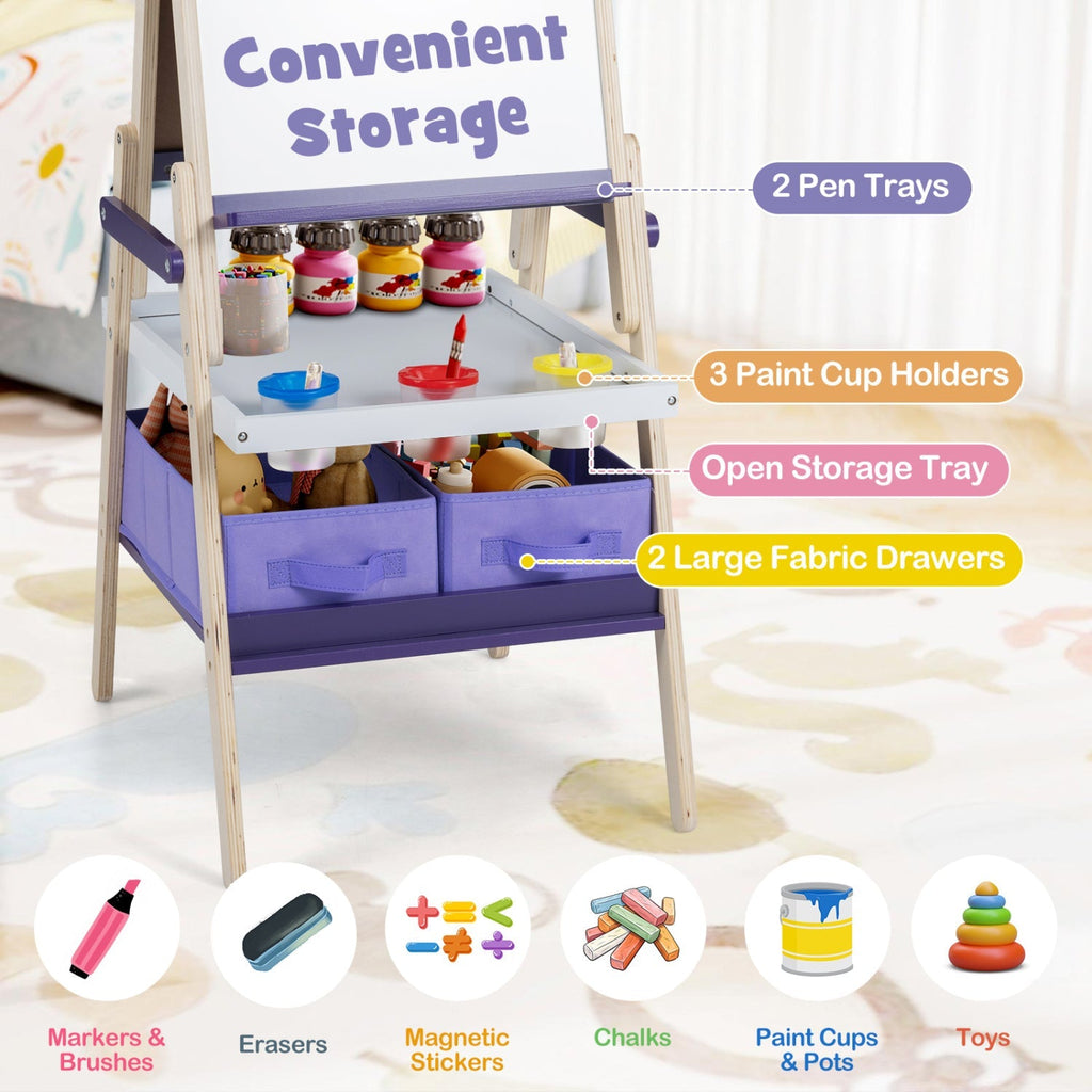 3-in-1 Kids Art Easel with Magnetic Whiteboard & Chalkboard