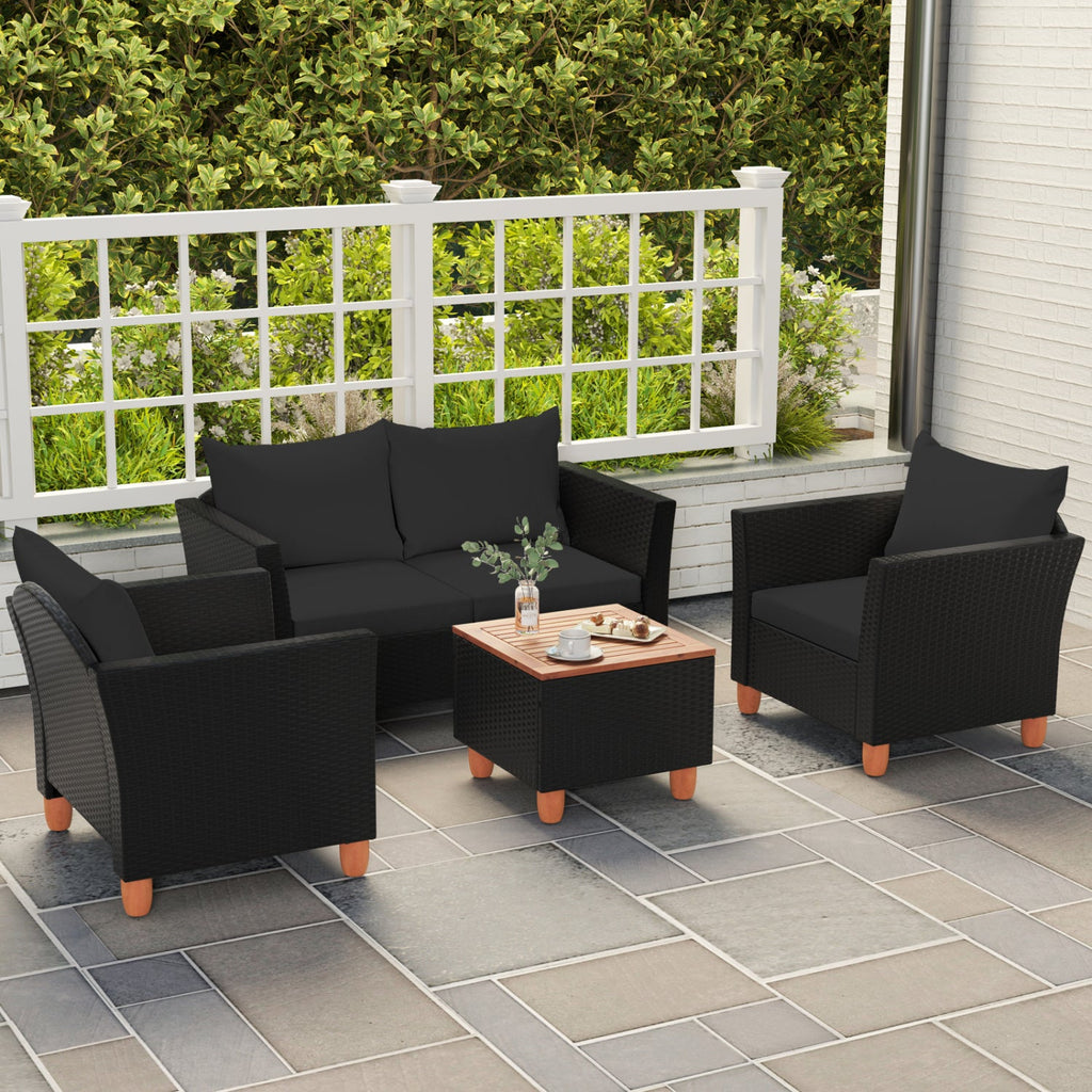 4-Piece Patio Conversation Set with Storage Coffee Table