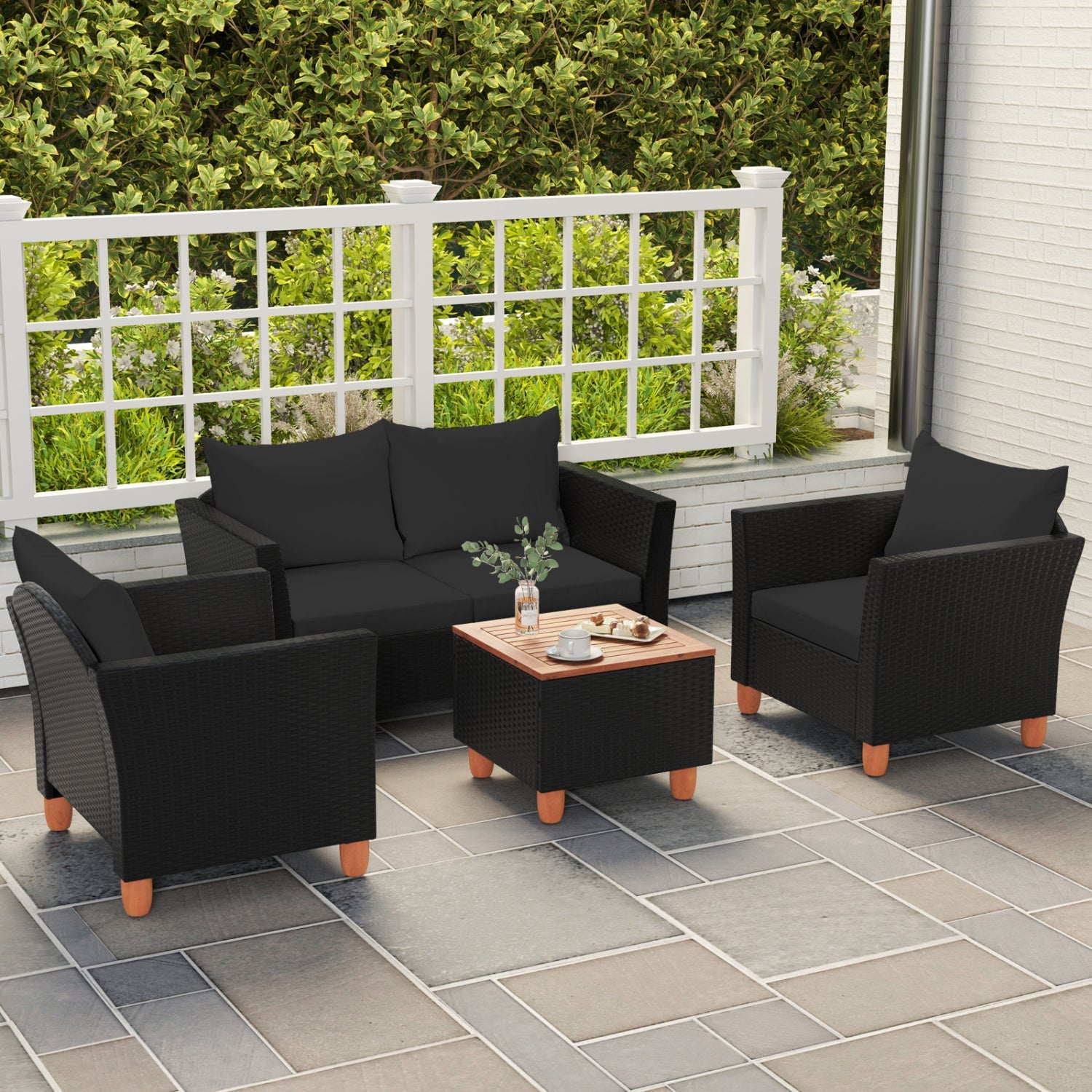 4-Piece Patio Conversation Set with Storage Coffee Table