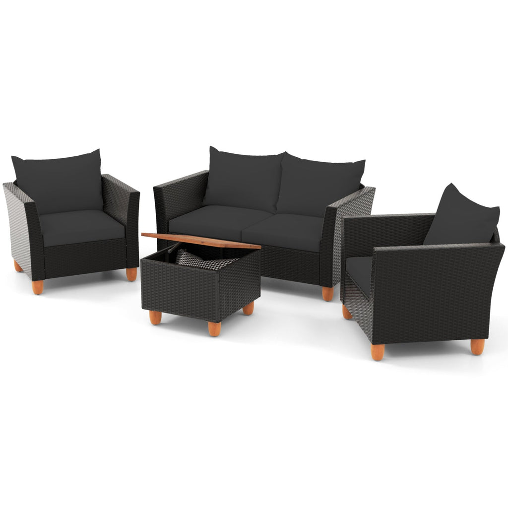 4-Piece Patio Conversation Set with Storage Coffee Table