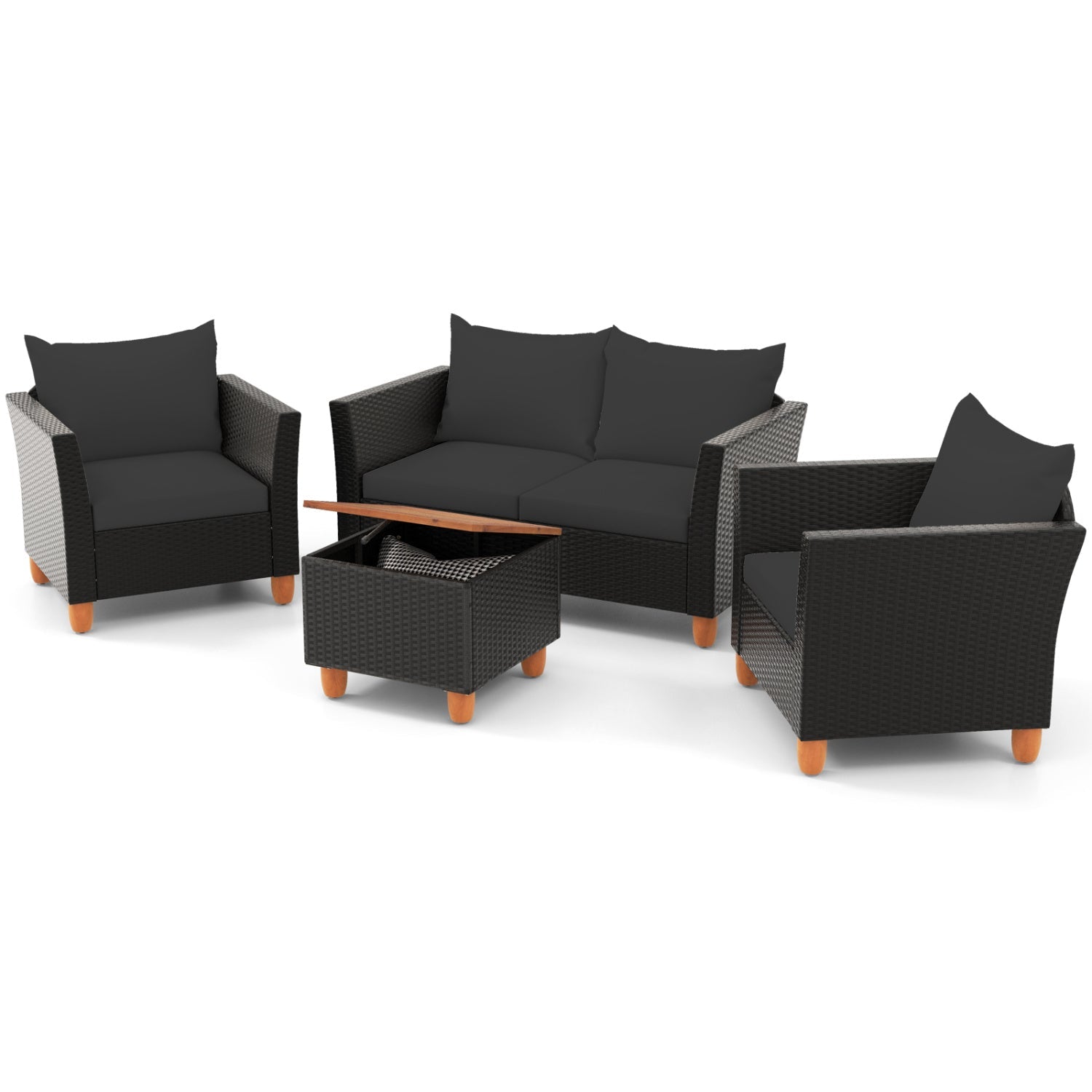 4-Piece Patio Conversation Set with Storage Coffee Table