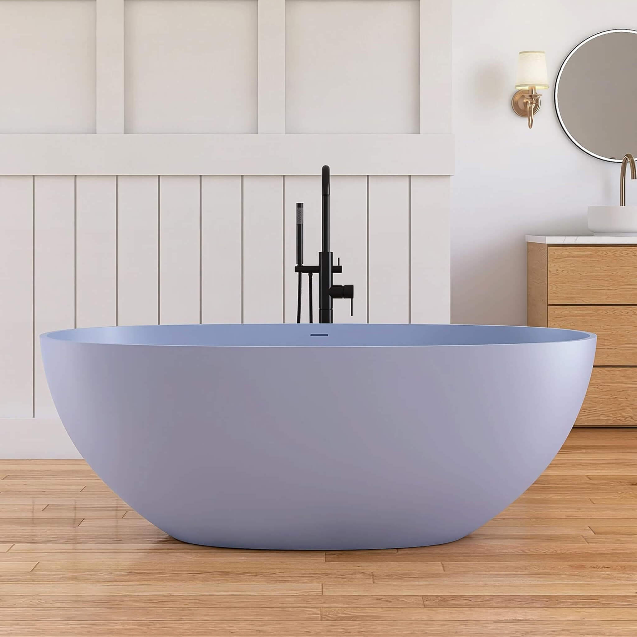 [61X29.5-Inch] Nuvia Freestanding Modern Oval Stone Resin Soaking Tub With Overflow Drain (SAK40125)