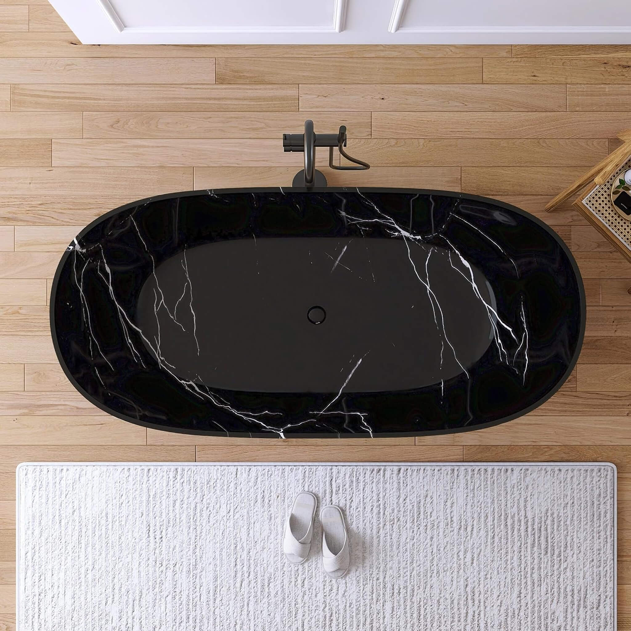 [63X29.5-Inch] Nuvia Freestanding Modern Marble-Design Solid Surface Soaking Tub With Overflow (SAK11528)