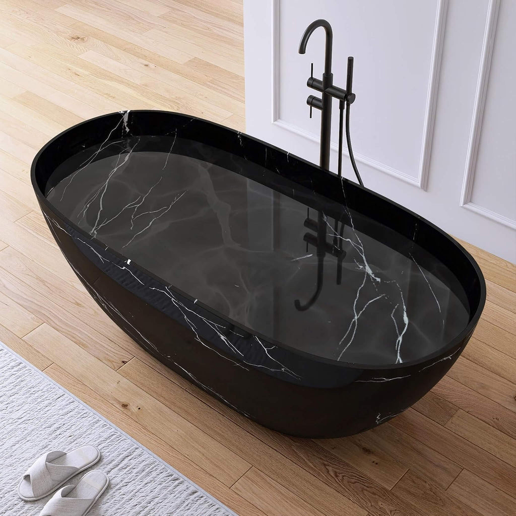 [63X29.5-Inch] Nuvia Freestanding Modern Marble-Design Solid Surface Soaking Tub With Overflow (SAK11528)
