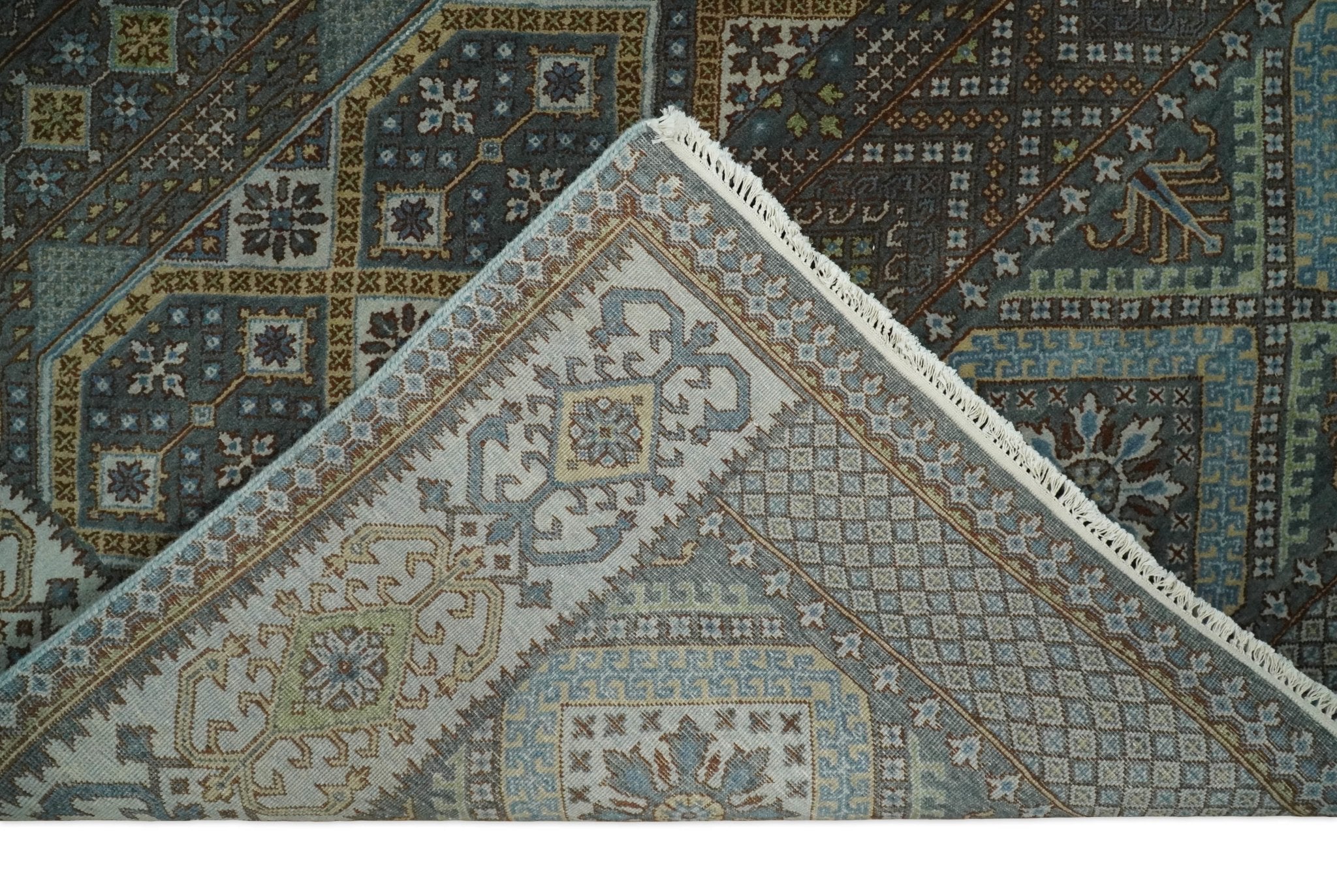 8x10 Fine Hand Knotted Brown and Blue Southwestern Traditional Antique Area Rug