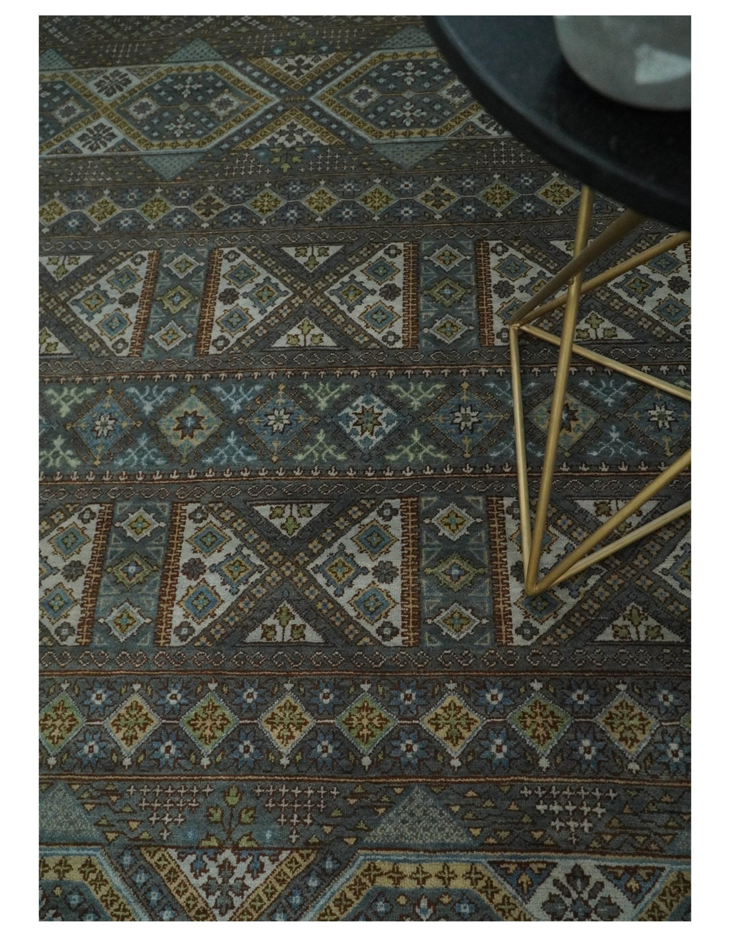 8x10 Fine Hand Knotted Brown and Blue Southwestern Traditional Antique Area Rug