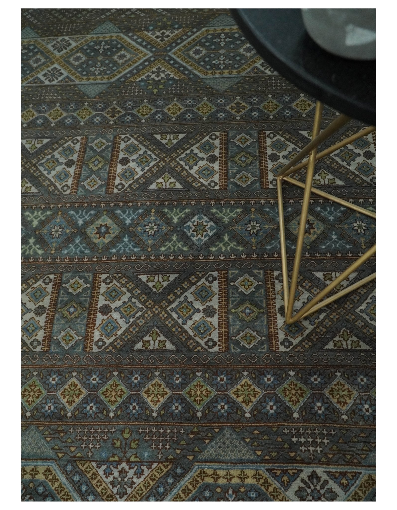 8x10 Fine Hand Knotted Brown and Blue Southwestern Traditional Antique Area Rug