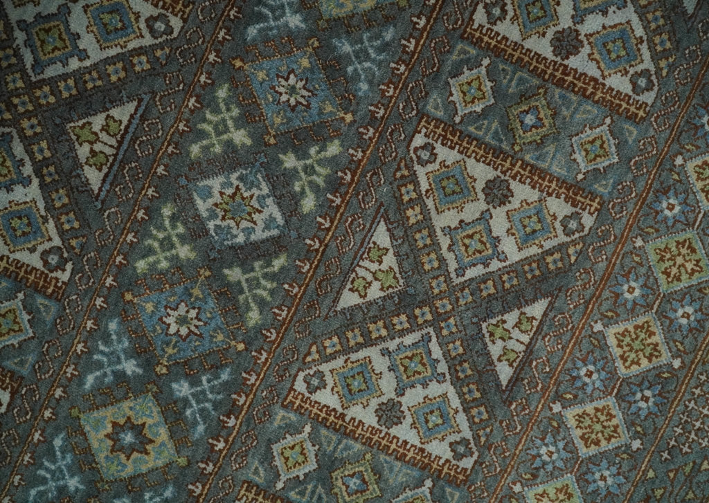 8x10 Fine Hand Knotted Brown and Blue Southwestern Traditional Antique Area Rug