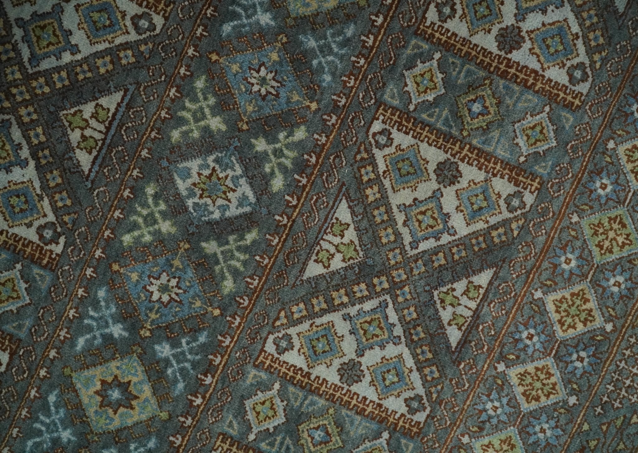 8x10 Fine Hand Knotted Brown and Blue Southwestern Traditional Antique Area Rug