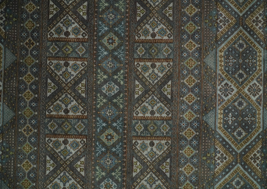 8x10 Fine Hand Knotted Brown and Blue Southwestern Traditional Antique Area Rug