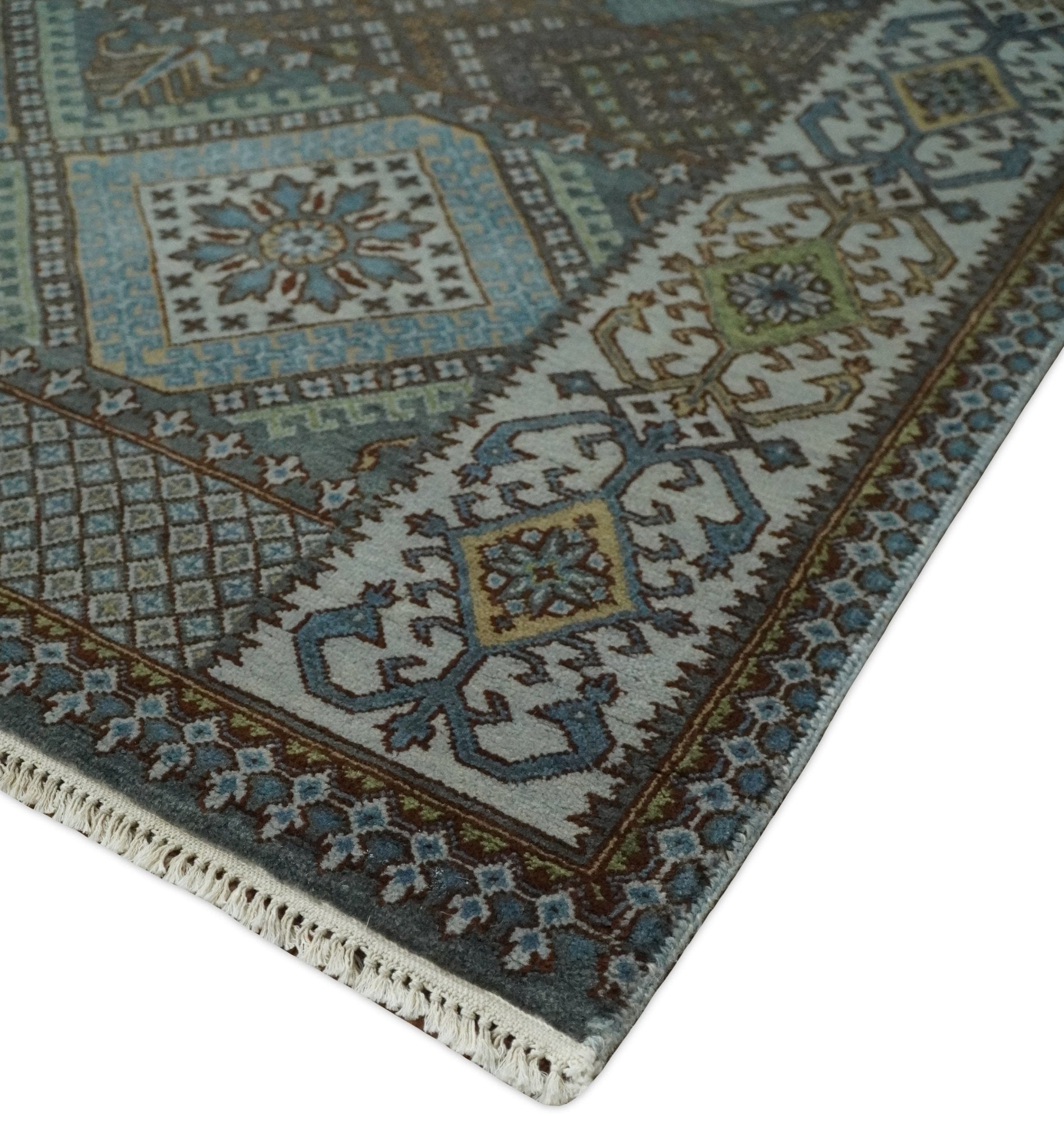 8x10 Fine Hand Knotted Brown and Blue Southwestern Traditional Antique Area Rug
