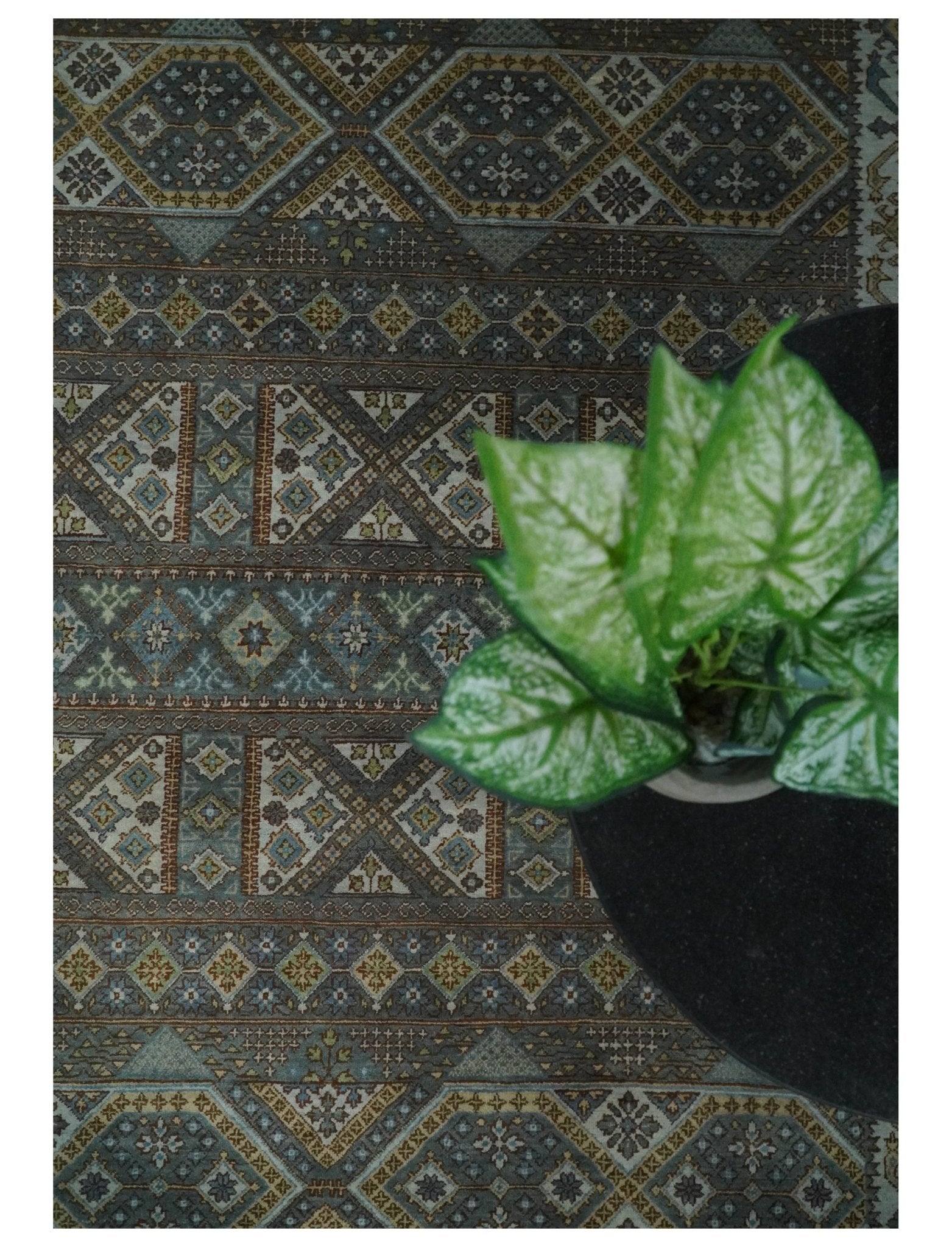 8x10 Fine Hand Knotted Brown and Blue Southwestern Traditional Antique Area Rug
