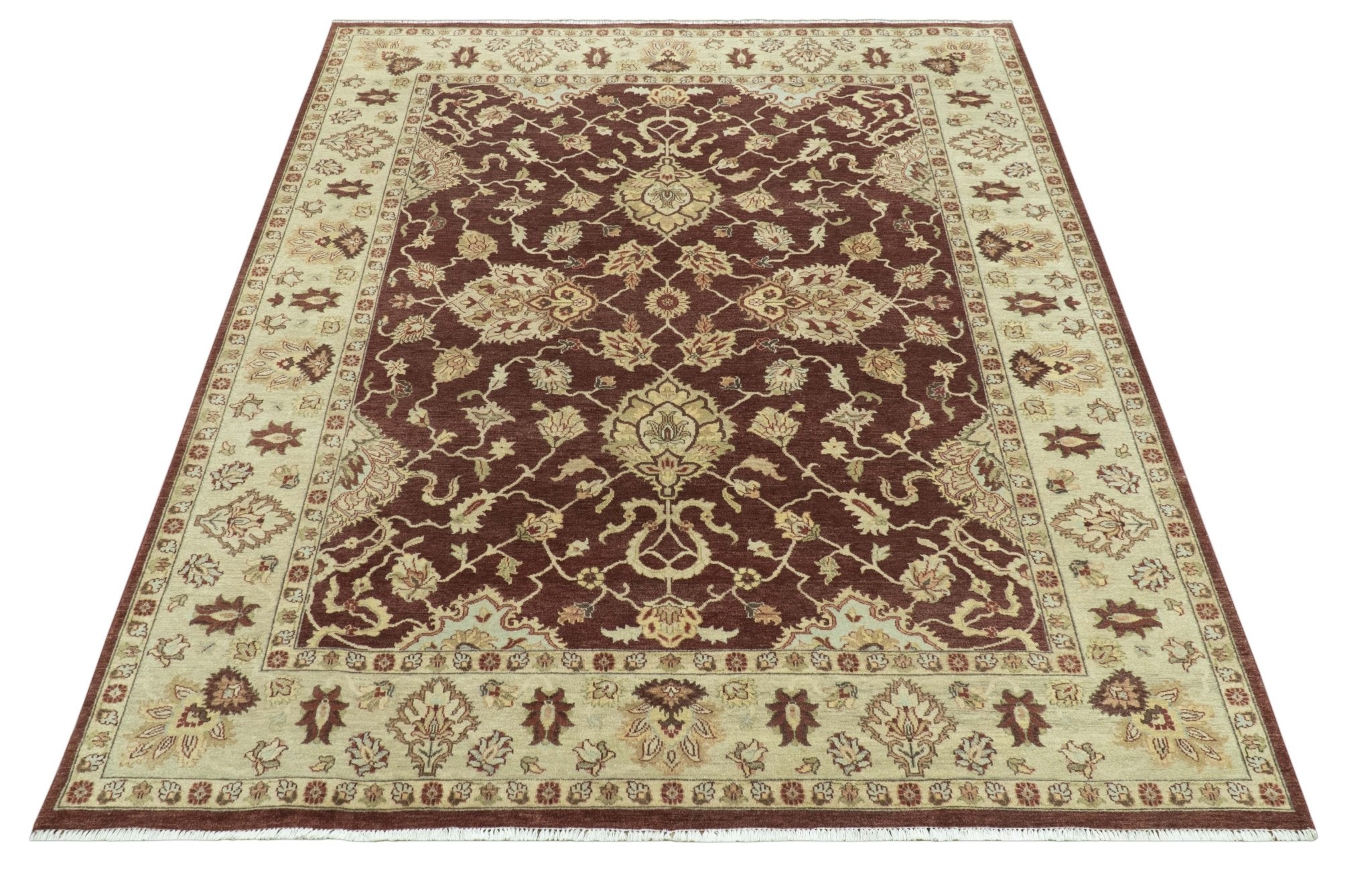 8X10 Fine Hand Knotted Rust And Gold Traditional Design Wool Rug