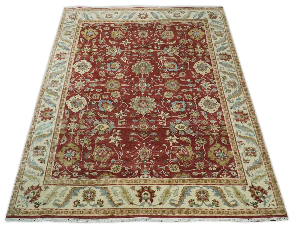 8x10 Fine Hand Knotted Rust and Ivory Traditional Persian Style Antique Wool Rug