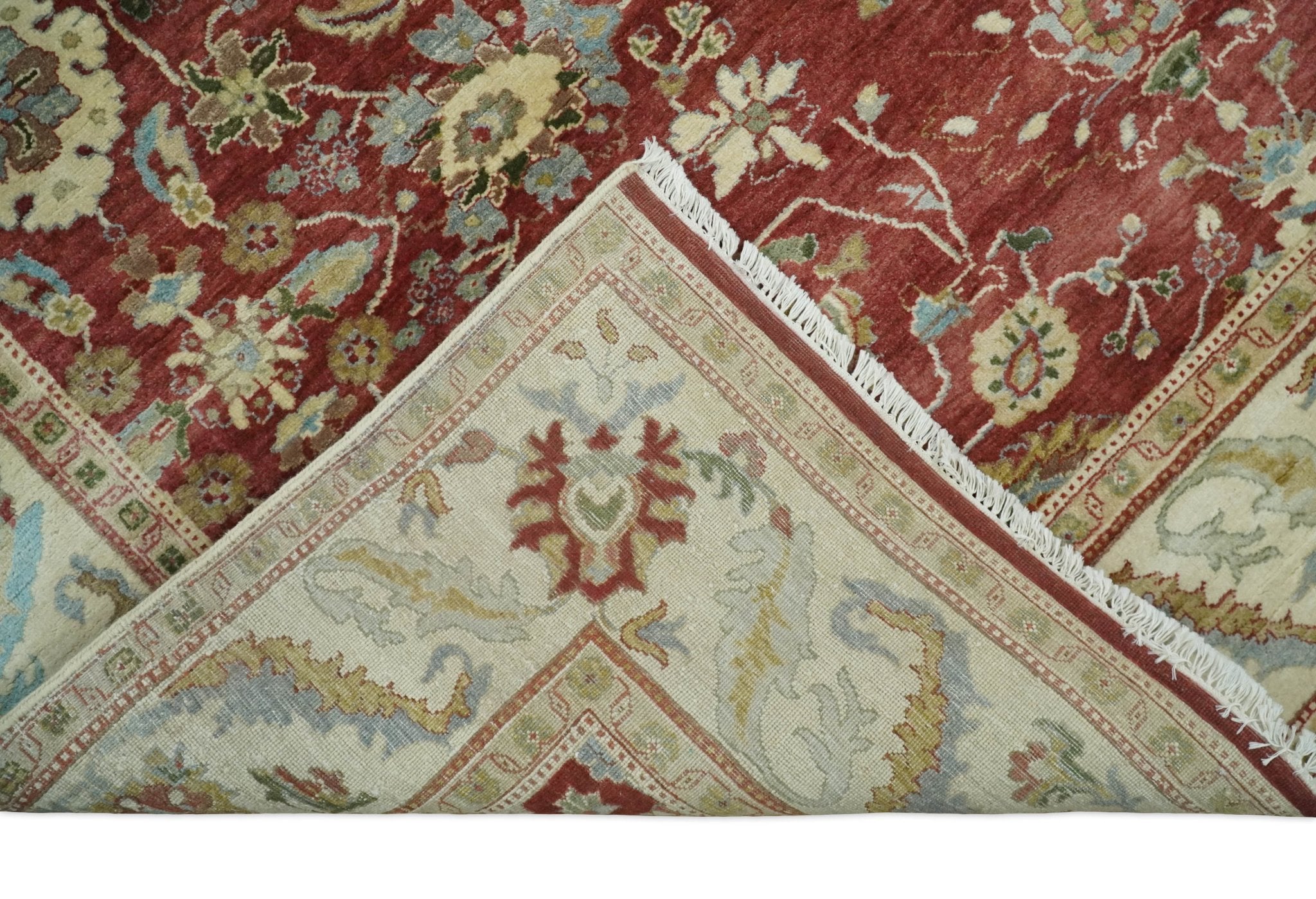 8x10 Fine Hand Knotted Rust and Ivory Traditional Persian Style Antique Wool Rug