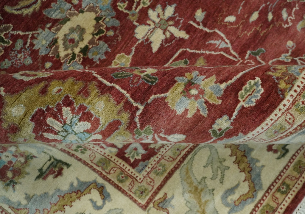 8x10 Fine Hand Knotted Rust and Ivory Traditional Persian Style Antique Wool Rug