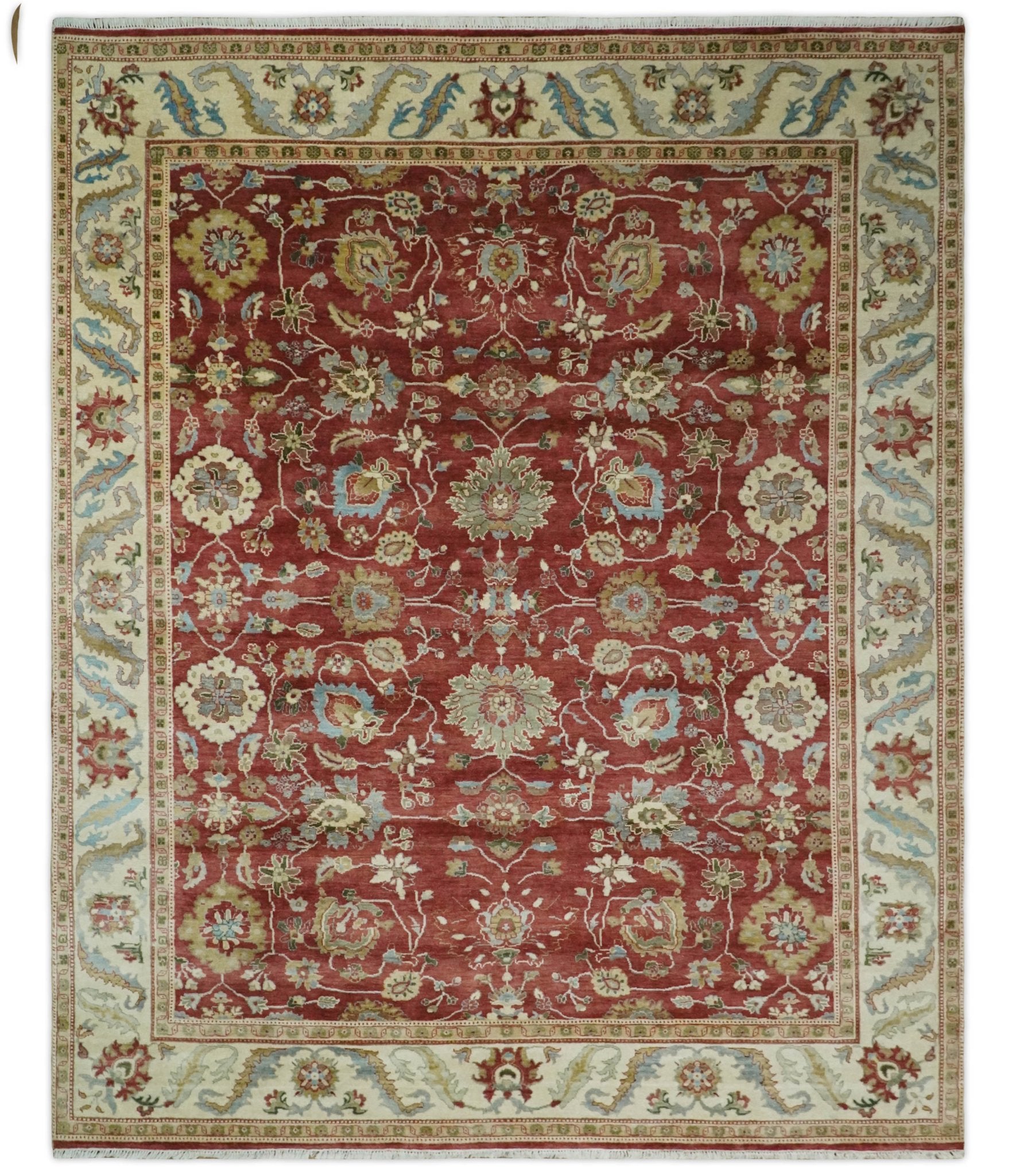 8x10 Fine Hand Knotted Rust and Ivory Traditional Persian Style Antique Wool Rug