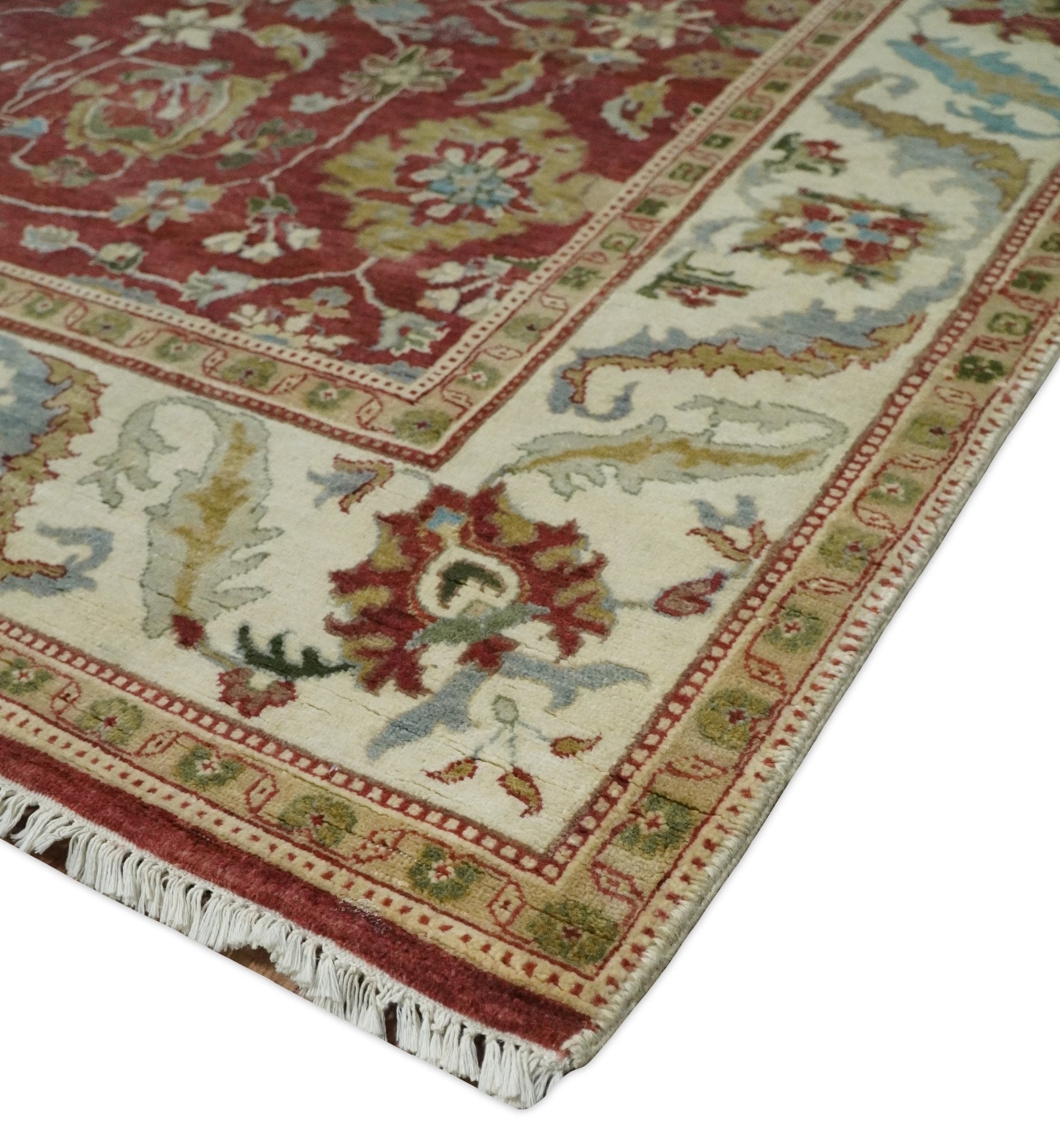 8x10 Fine Hand Knotted Rust and Ivory Traditional Persian Style Antique Wool Rug