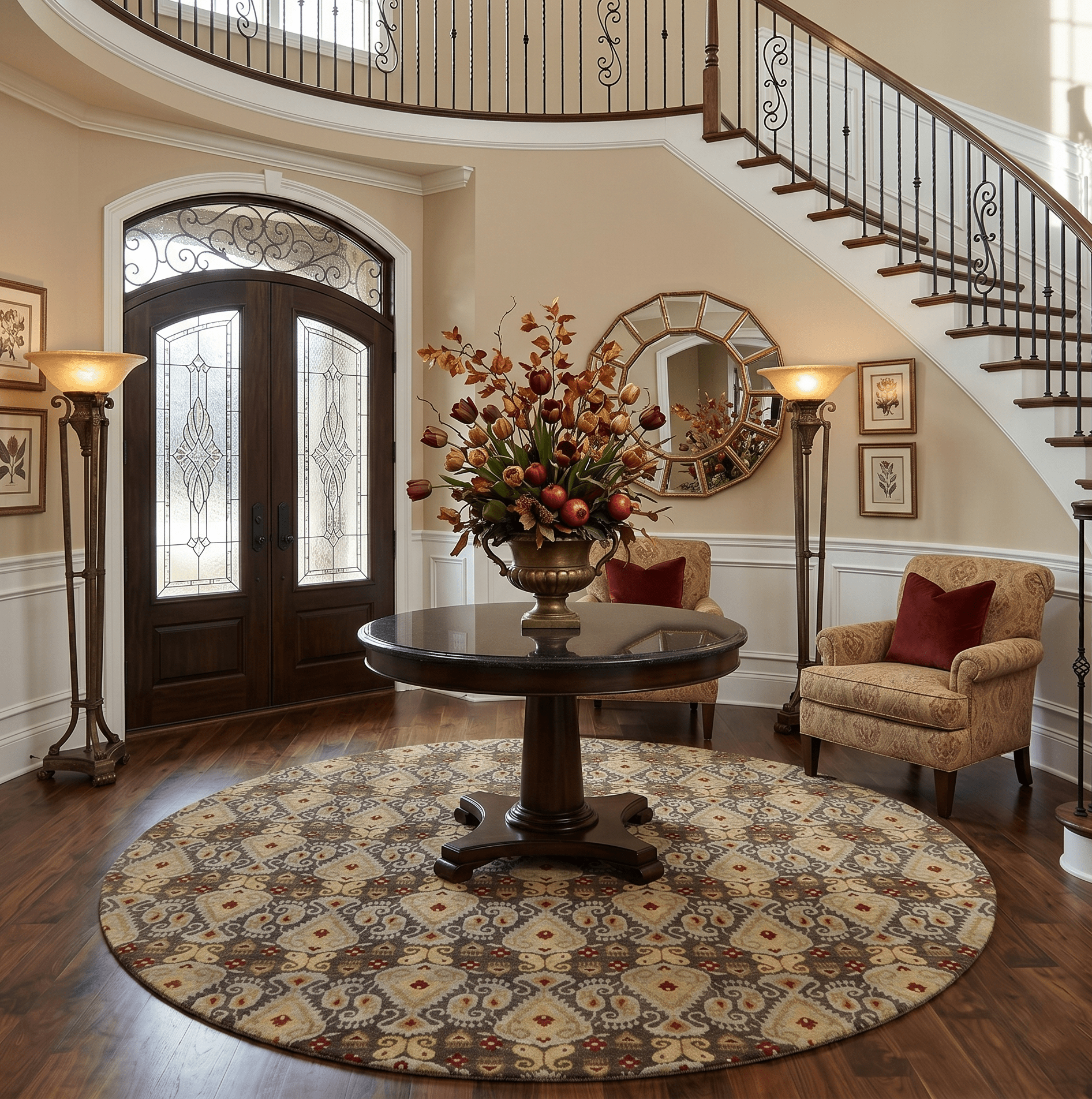 8x8 Round Fine Hand Knotted Brown and Beige Traditional Style Antique Wool Rug