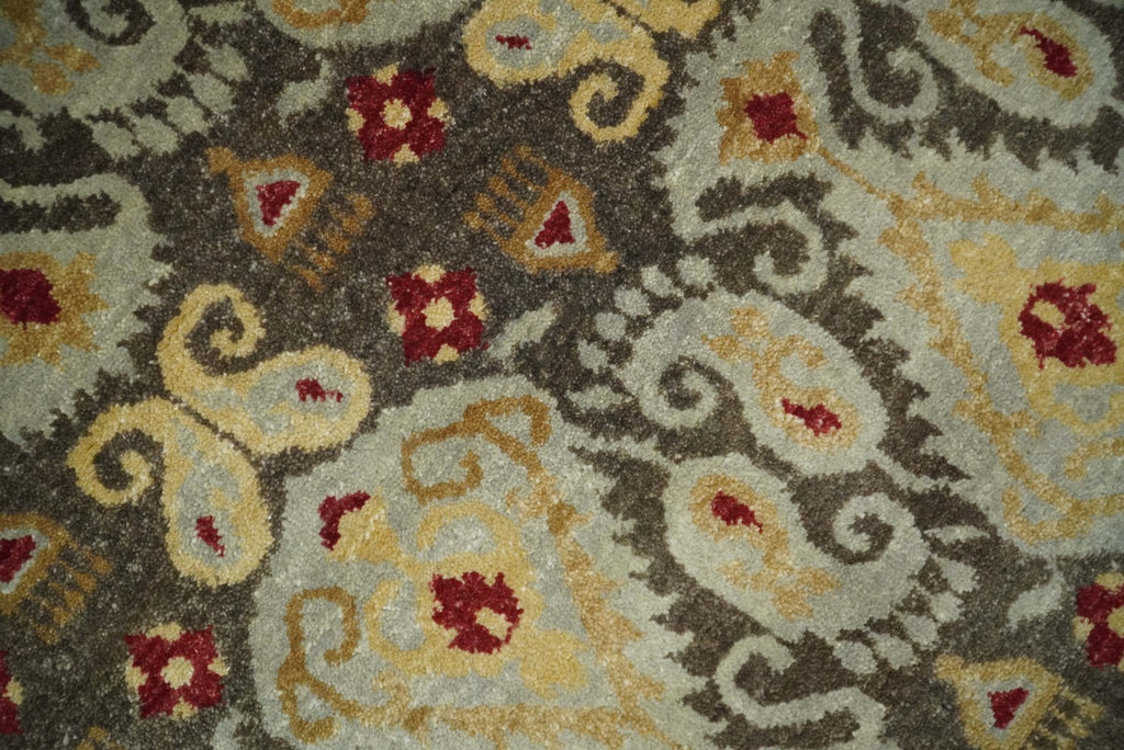 8x8 Round Fine Hand Knotted Brown and Beige Traditional Style Antique Wool Rug
