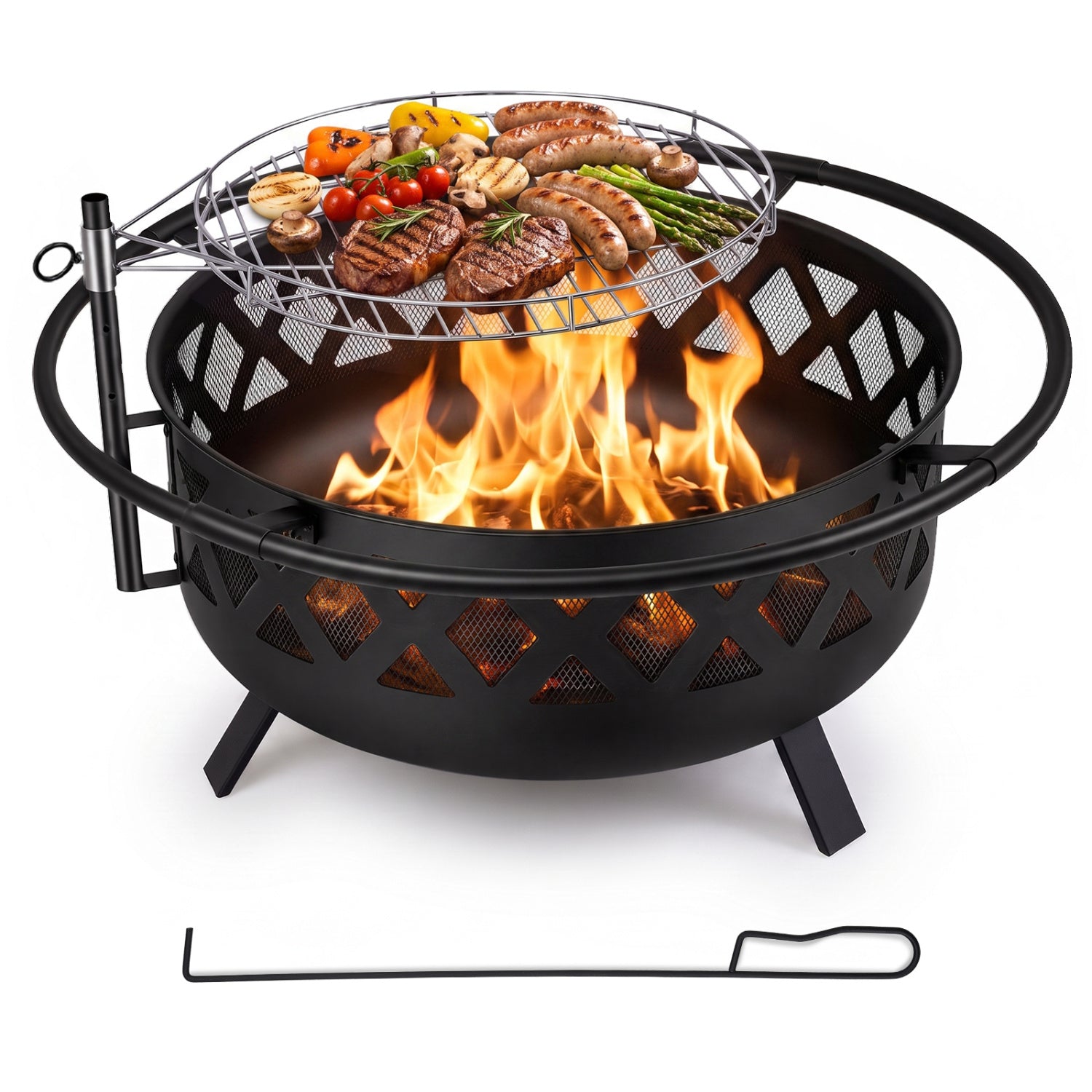 36-Inch Fire Pit Table with Adjustable Rotatable Grill Grate