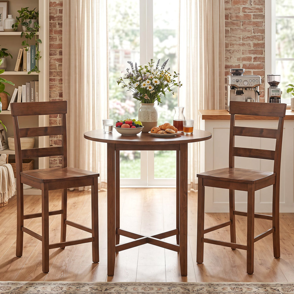 Counter Height Bar Stools Set of 2 - Rubber Wood Frame