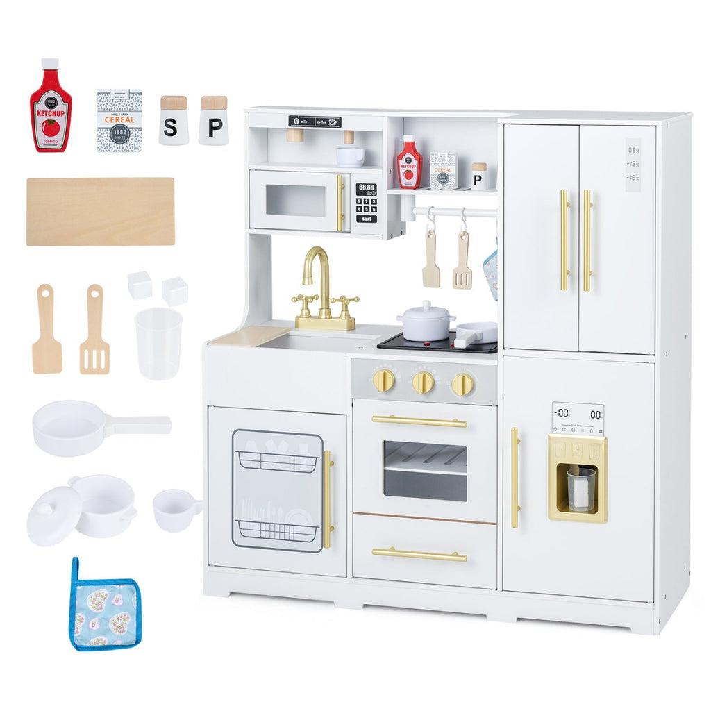 Wooden Play Kitchen with Lights & Sounds for Kids Ages 3+