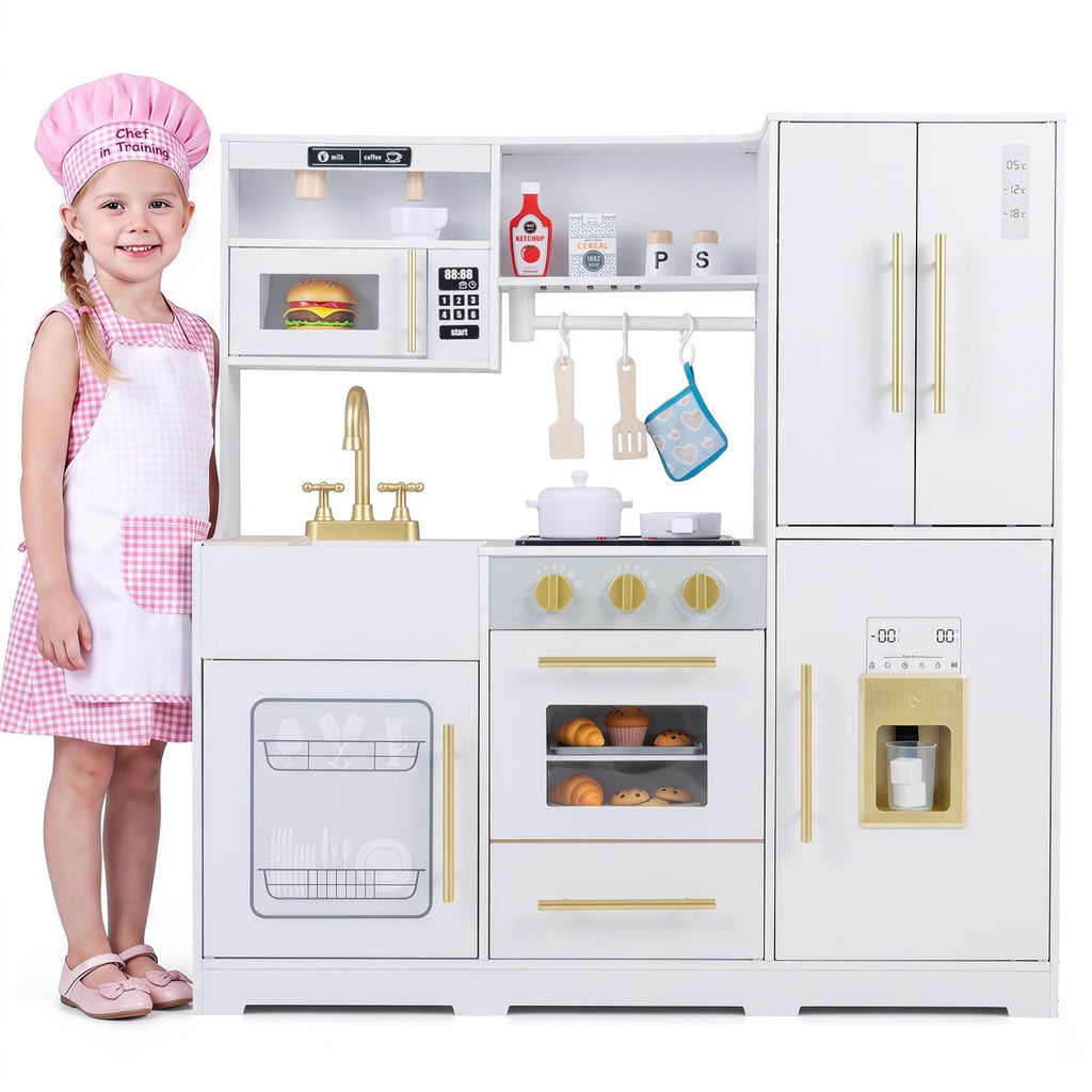 Wooden Play Kitchen with Lights & Sounds for Kids Ages 3+