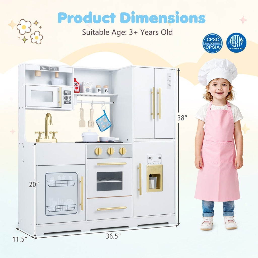 Wooden Play Kitchen with Lights & Sounds for Kids Ages 3+