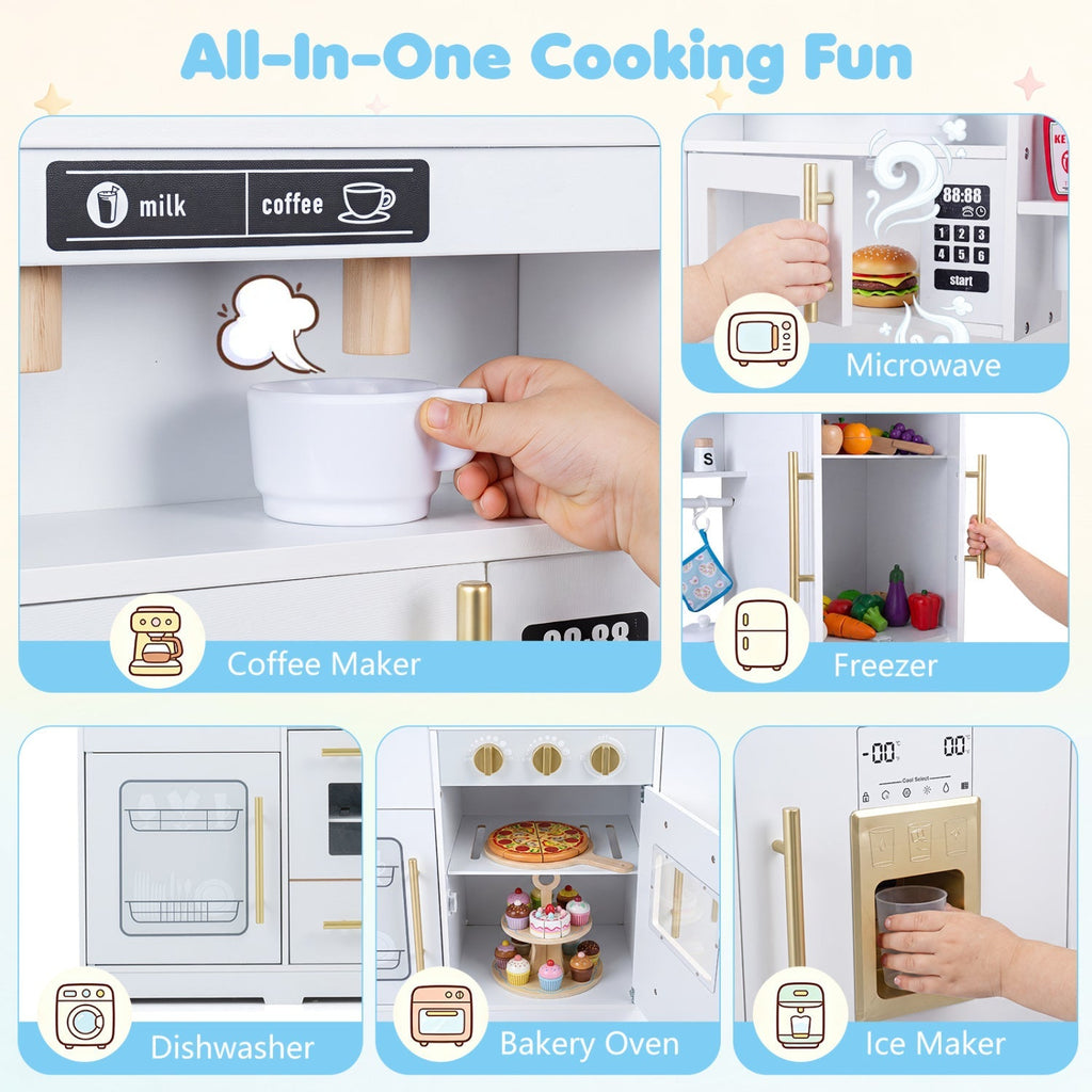 Wooden Play Kitchen with Lights & Sounds for Kids Ages 3+