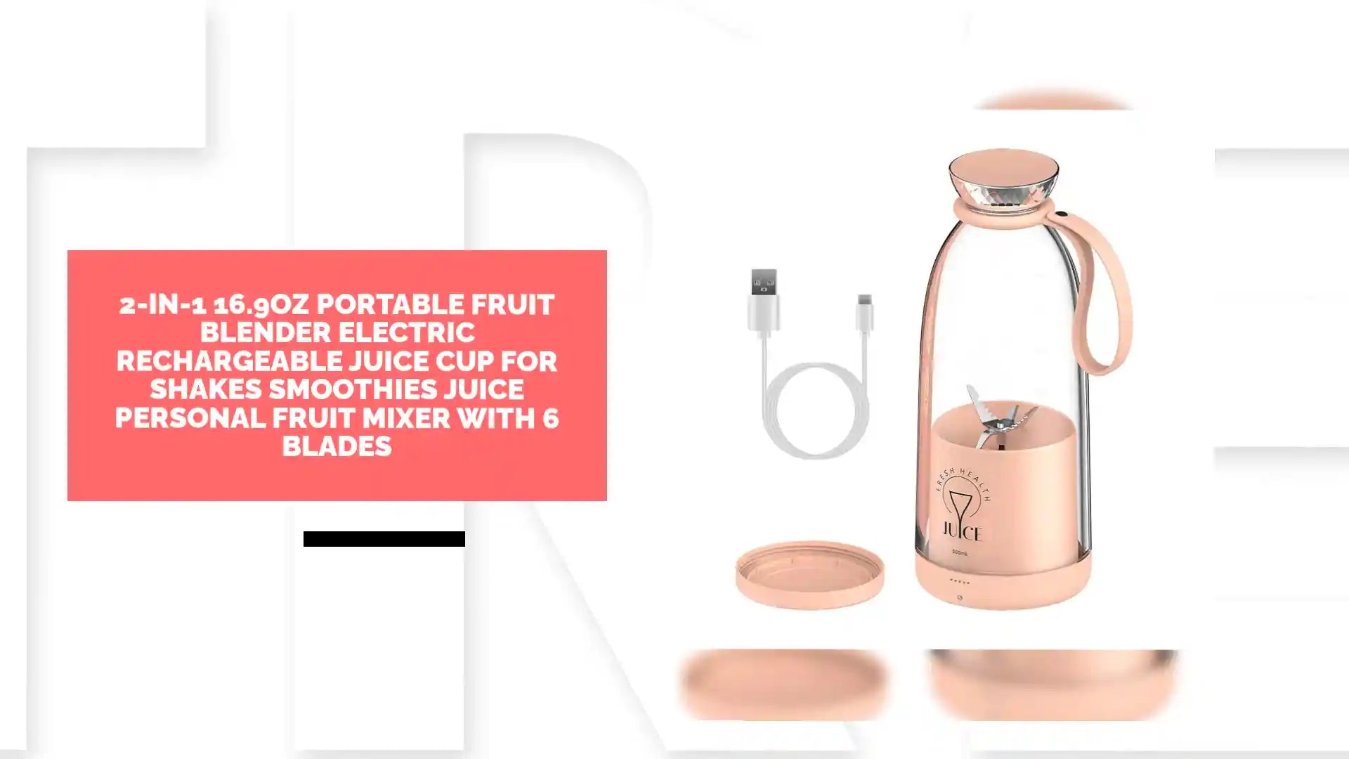 2-in-1 16.9OZ Portable Fruit Blender Electric Rechargeable Juice Cup for Shakes Smoothies Juice Personal Fruit Mixer with 6 Blades by@Outfy
