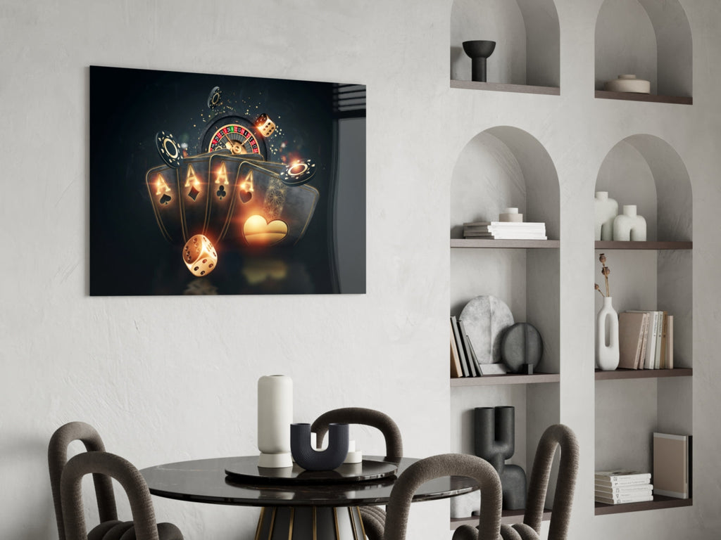 Roulette Wheel Chips And Four Aces Glass Wall Art